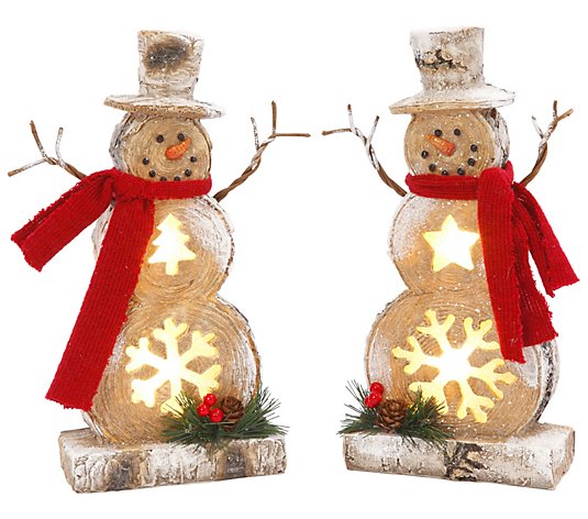 Battery-Operated Lighted Resin Snowman Figurines, Set of 2