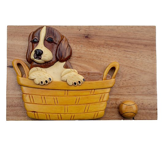 Carver Dan's Dog with Ball Puzzle Box with Magnet Closures