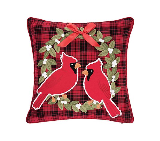 Cardinal Plaid Wreath Pillow by Valerie