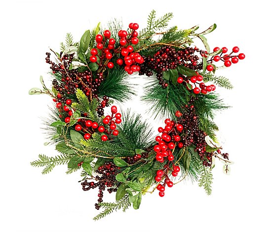Brite Star 22" Mixed Pine Wreath with Berries and Olive Leaves