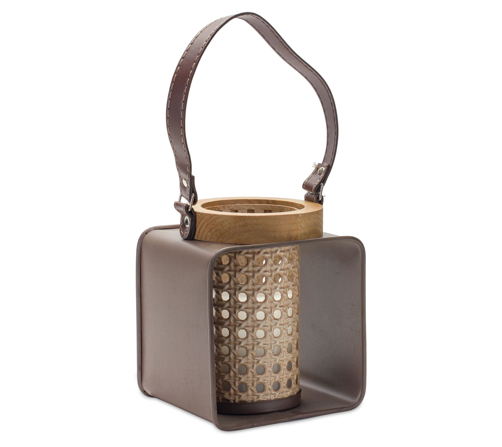 Melrose Iron and Wood Votive Holder w/ leather handle