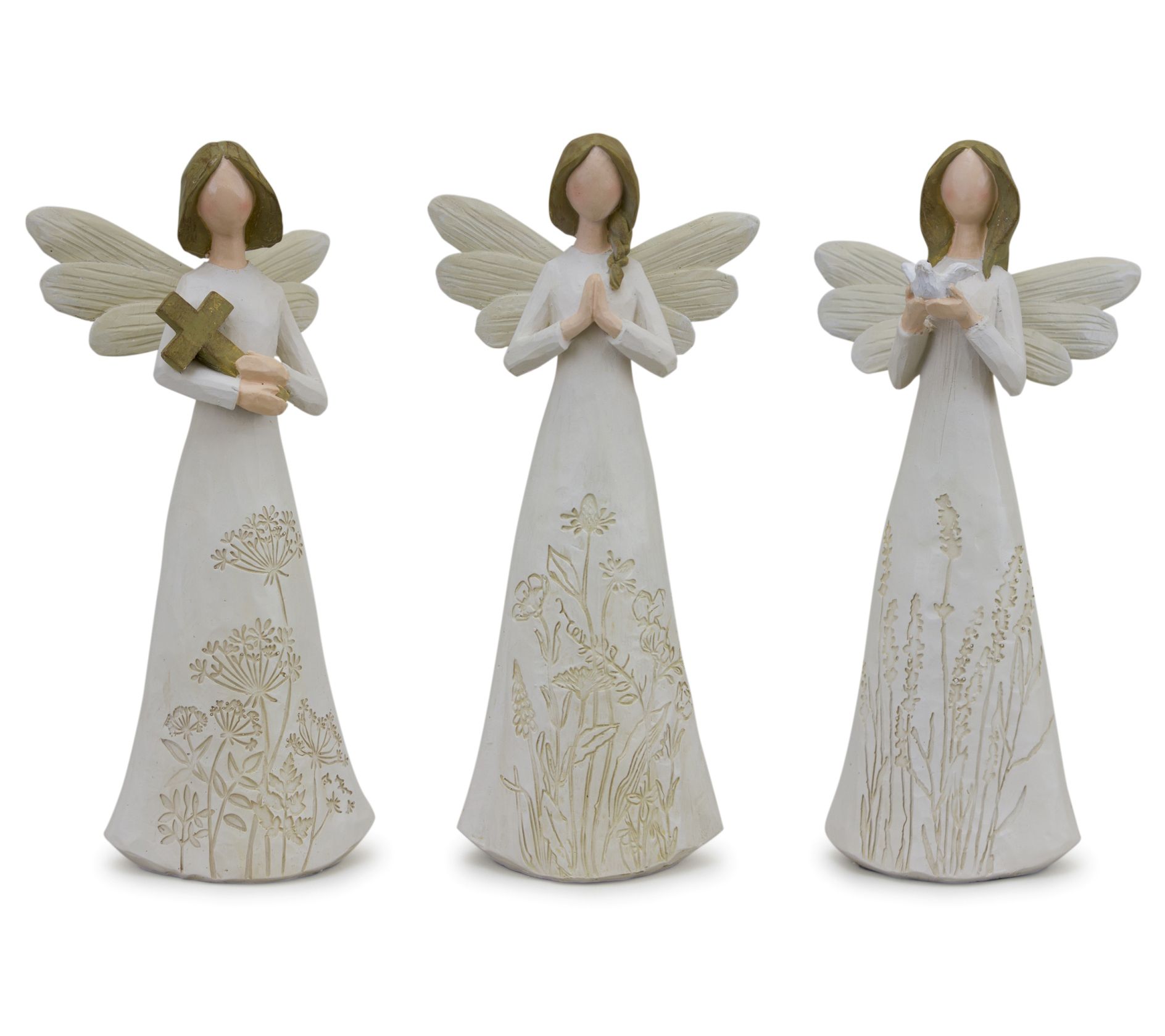 Melrose Floral Etched Angel Figurine (Set of 3)