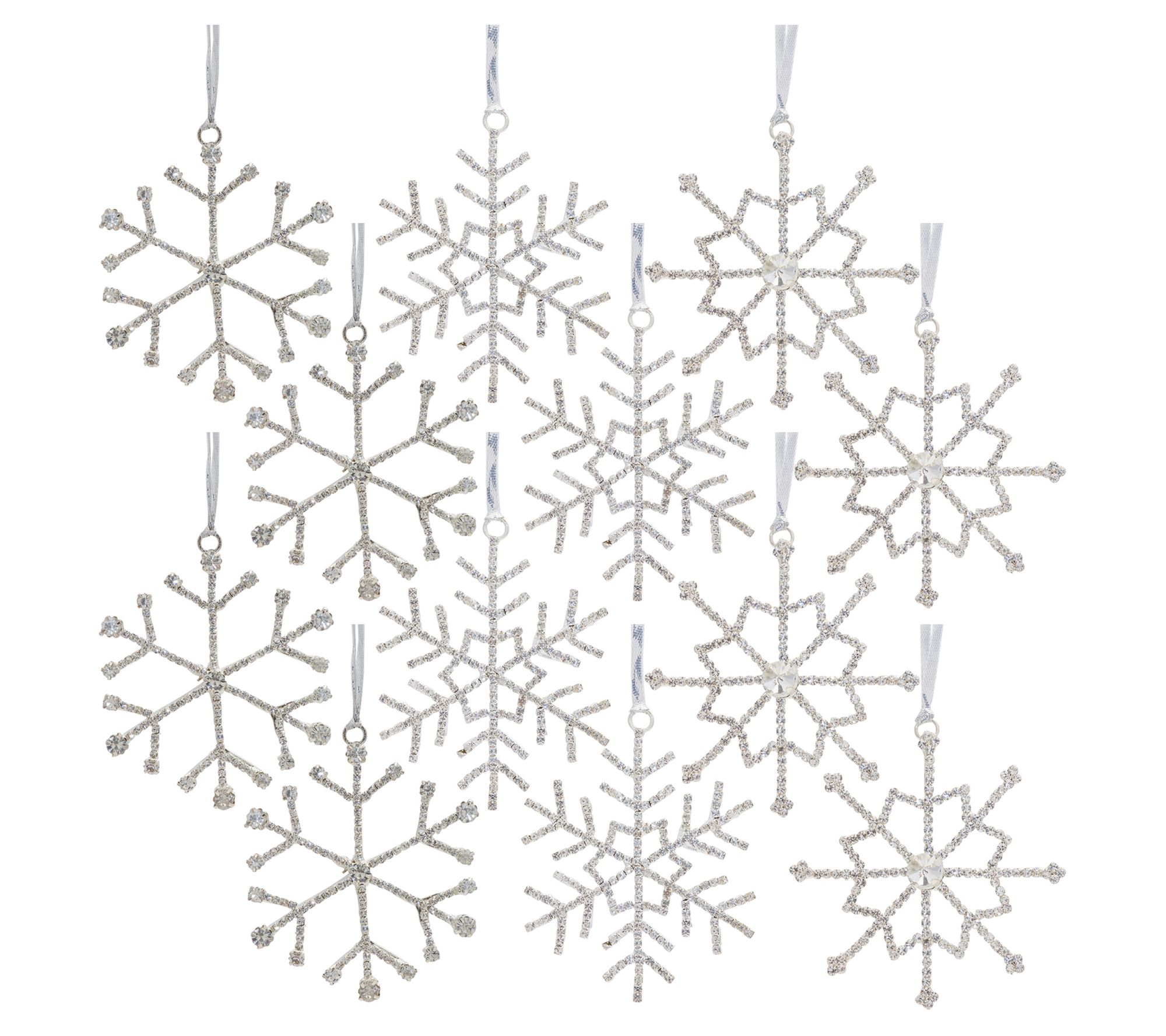 Melrose Jeweled Metal Snowflake with Ribbon Hanger (Set of 12) - QVC.com