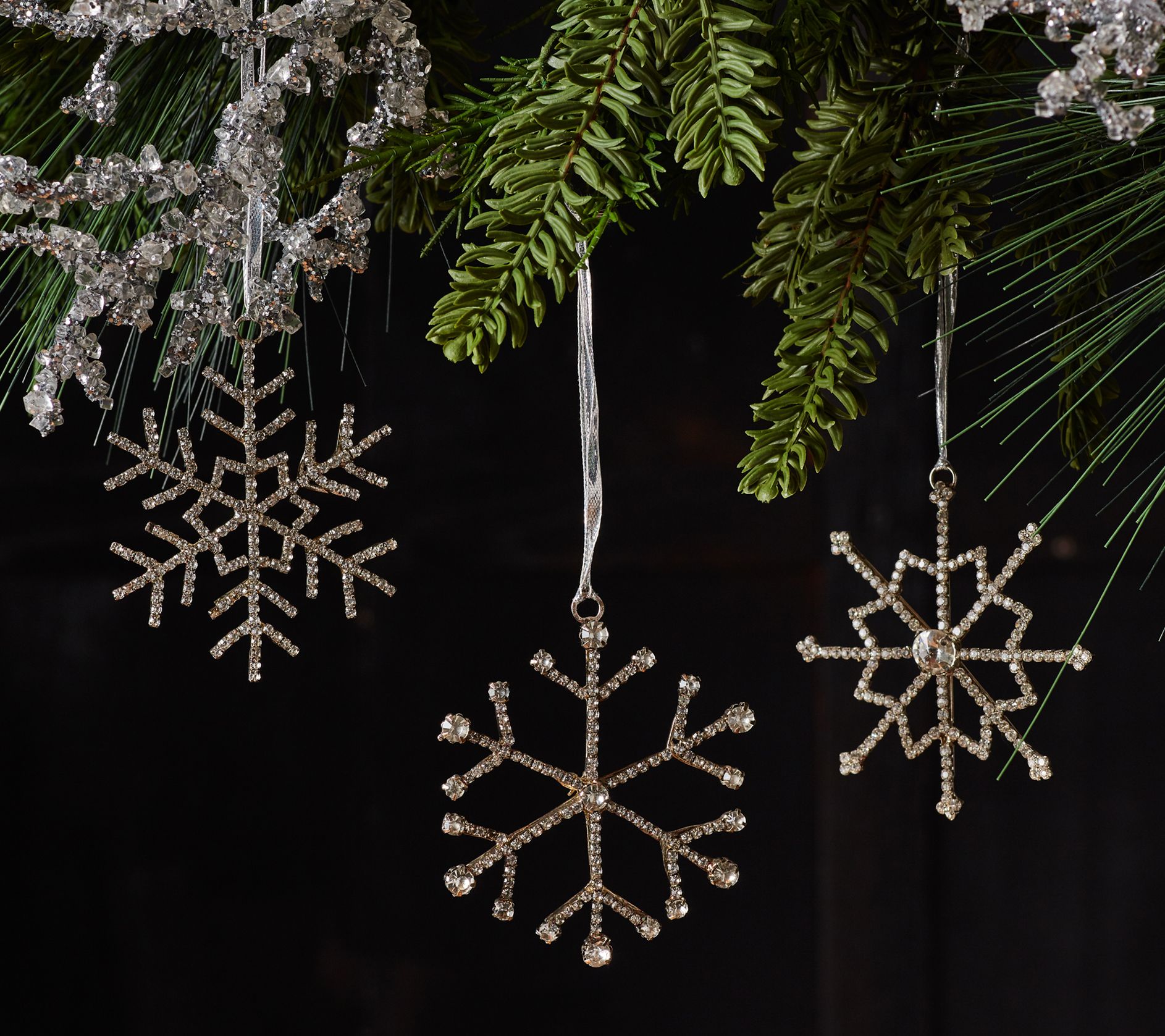 Melrose Jeweled Metal Snowflake with Ribbon Hanger (Set of 12) - QVC.com