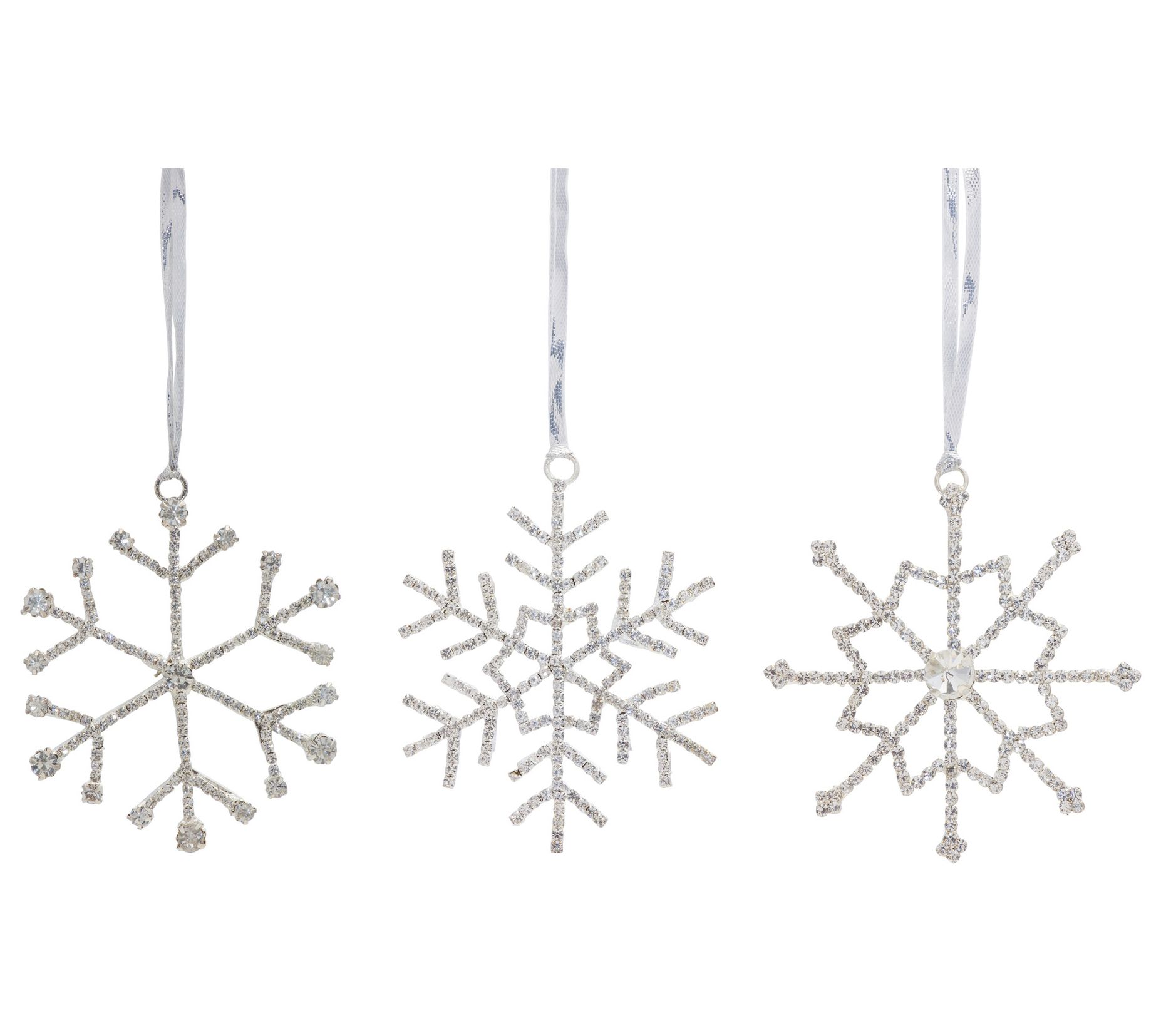 Melrose Jeweled Metal Snowflake with Ribbon Hanger (Set of 12)