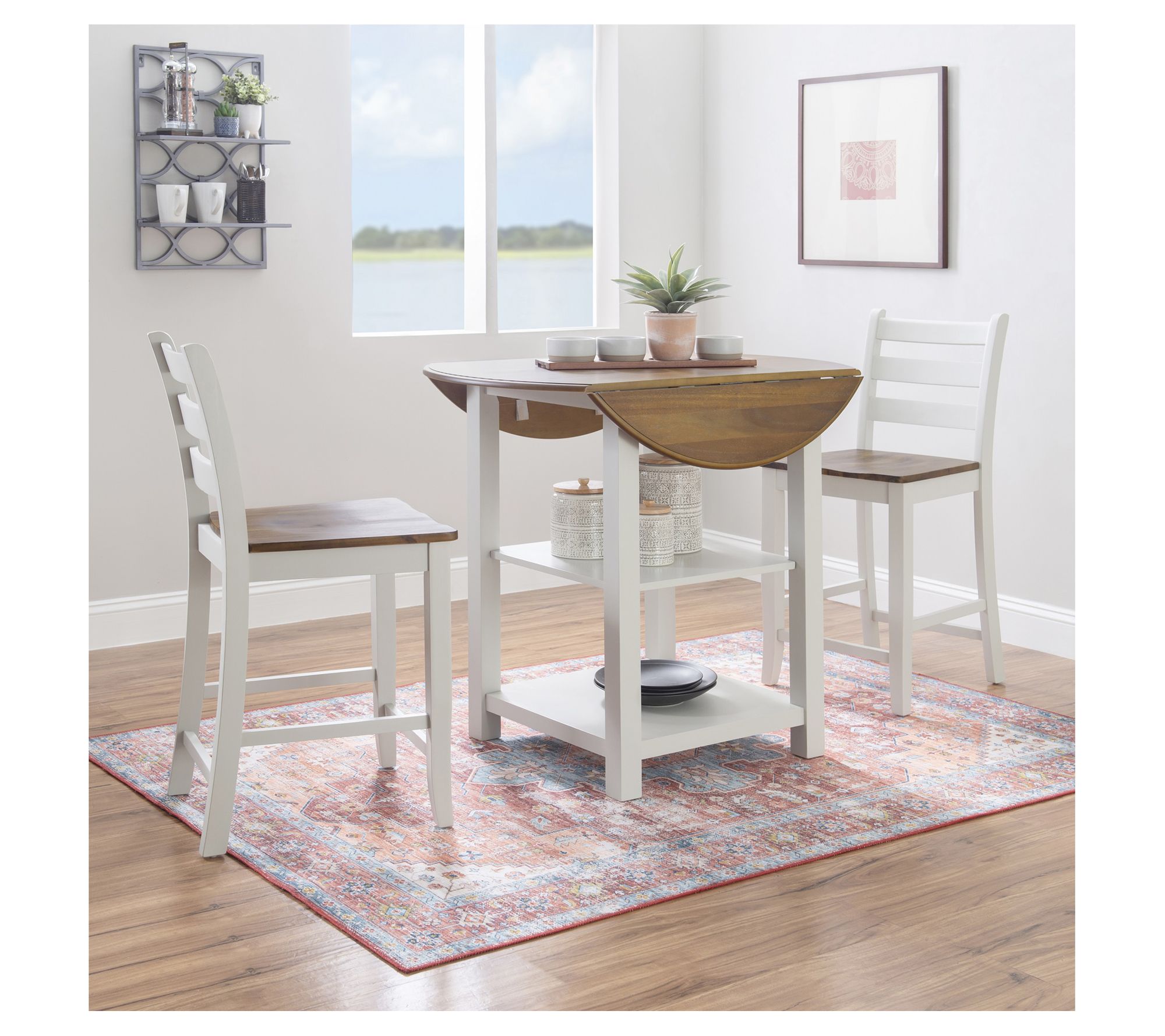 Linon Home Deco r Jesson 3pc Wh ite Wood Counte r Dining Set