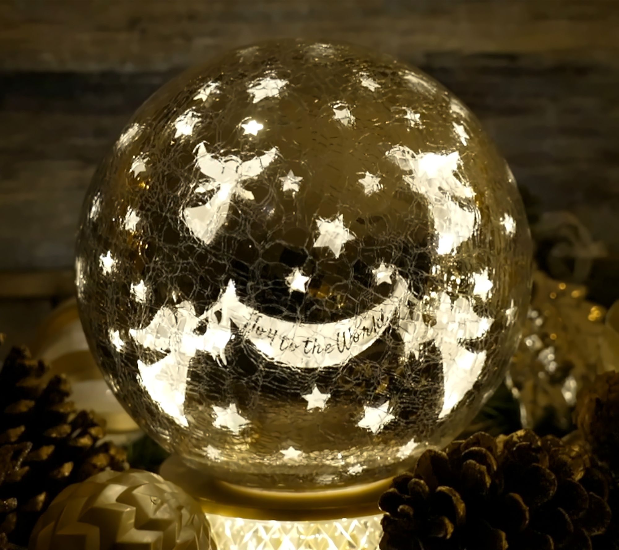 8" Illuminated Crackle Glass Sphere with Hidden Scene by Kim Gravel
