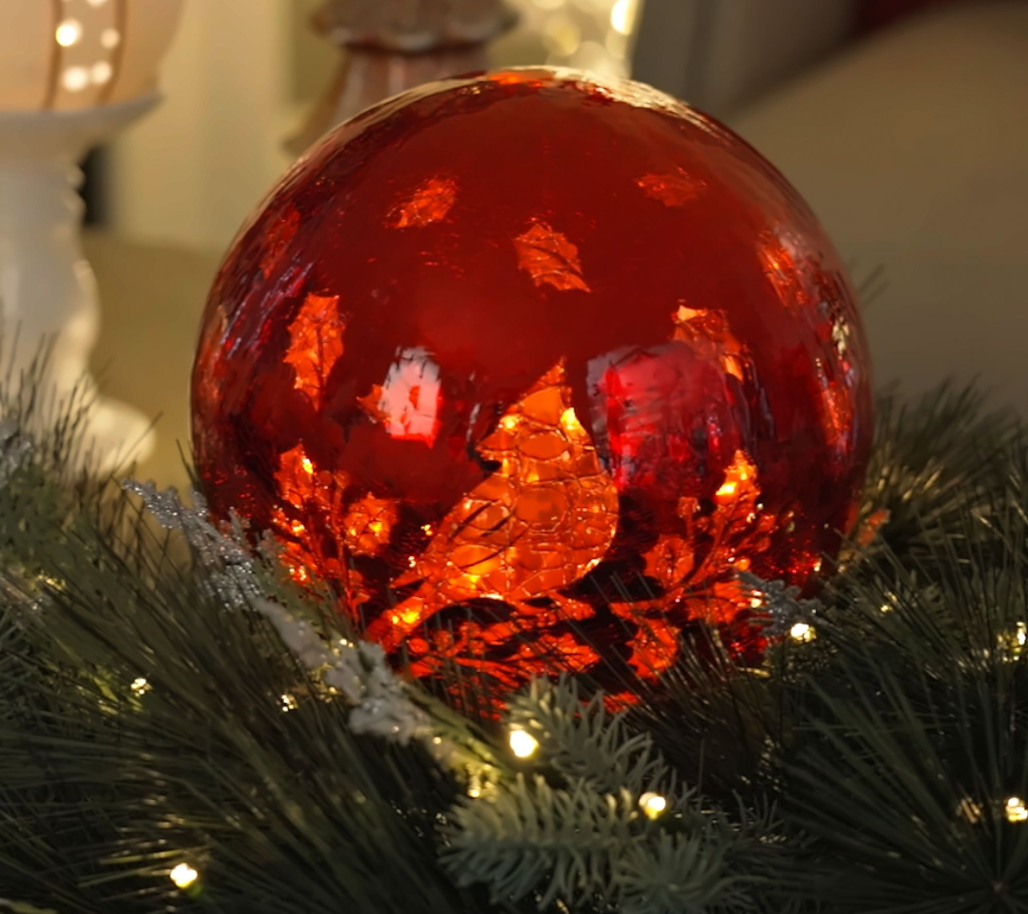8" Illuminated Crackle Glass Sphere with Hidden Scene by Kim Gravel
