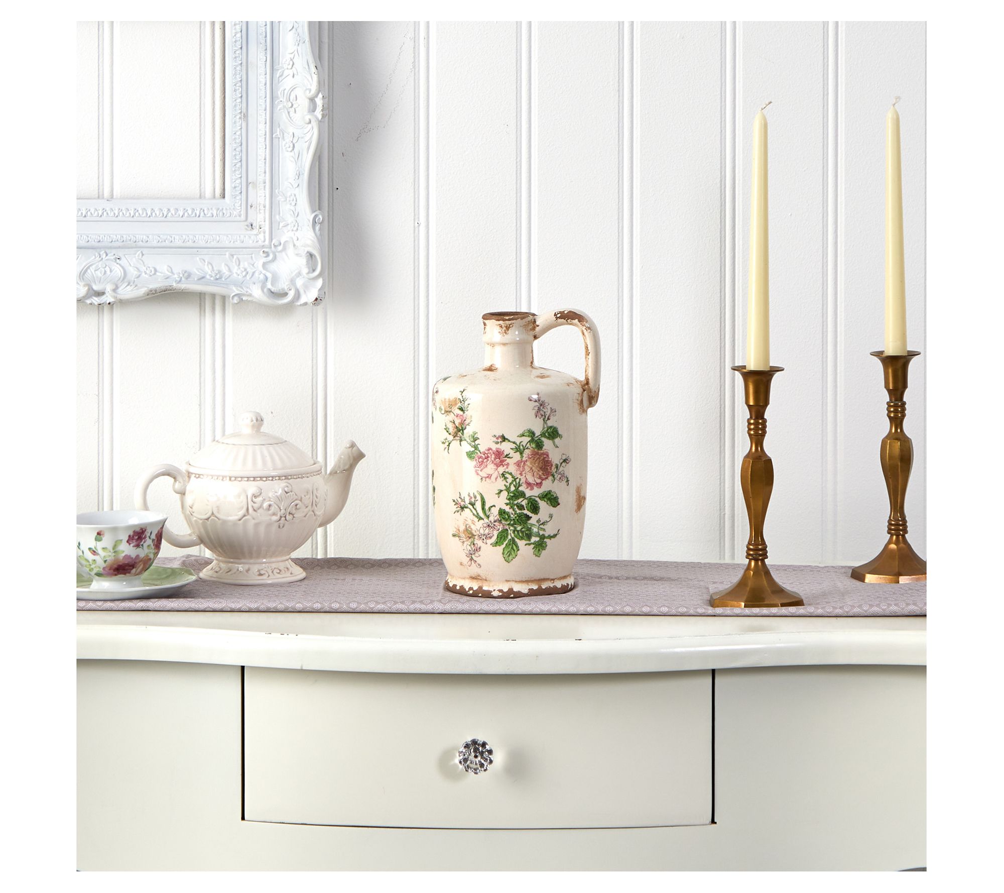 Nearly Natural 10" Tuscan Ceramic Floral Print Pitcher