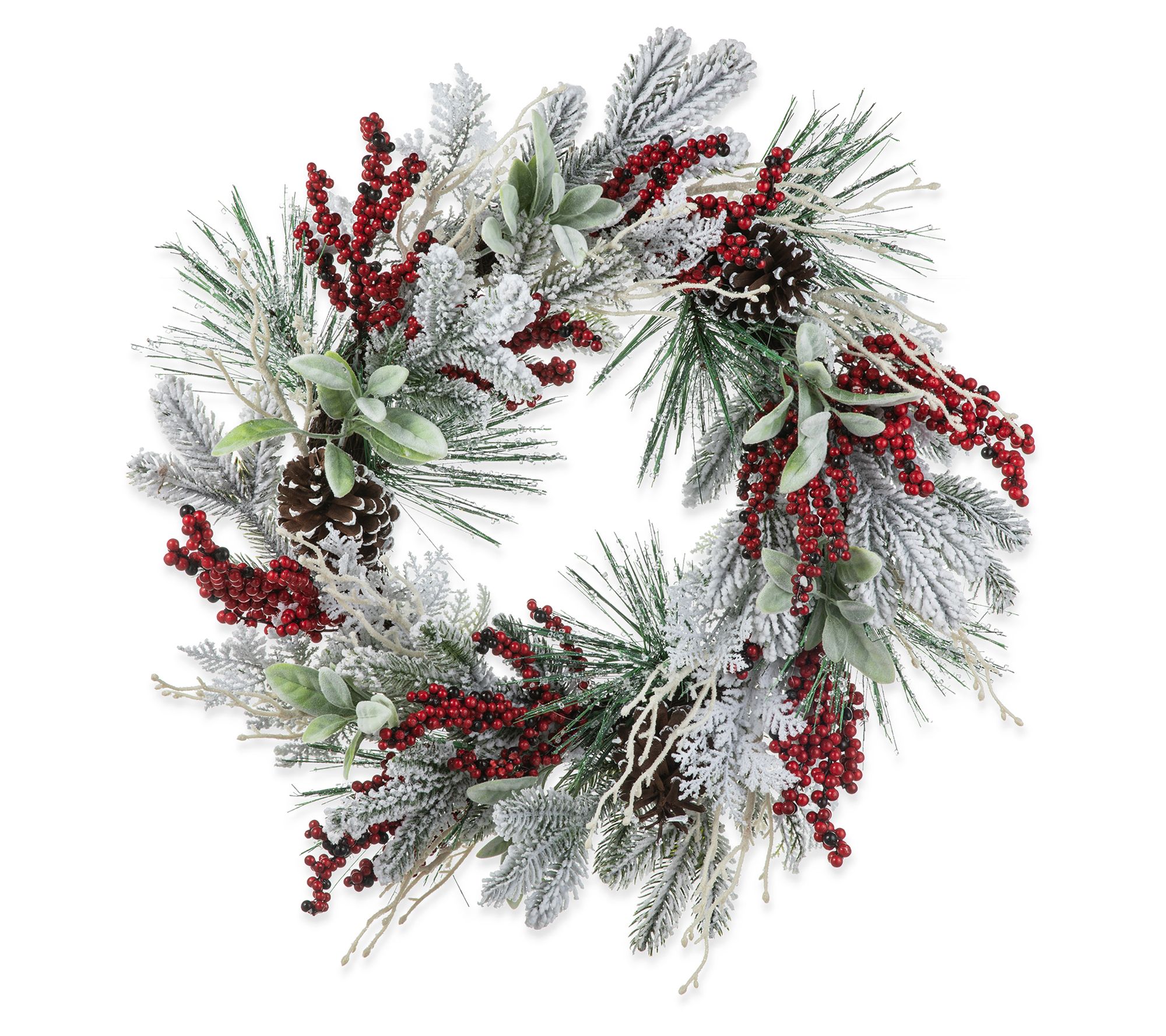 Glitzhome 24"D Christmas Flocked Pinecone & Berry Wreath