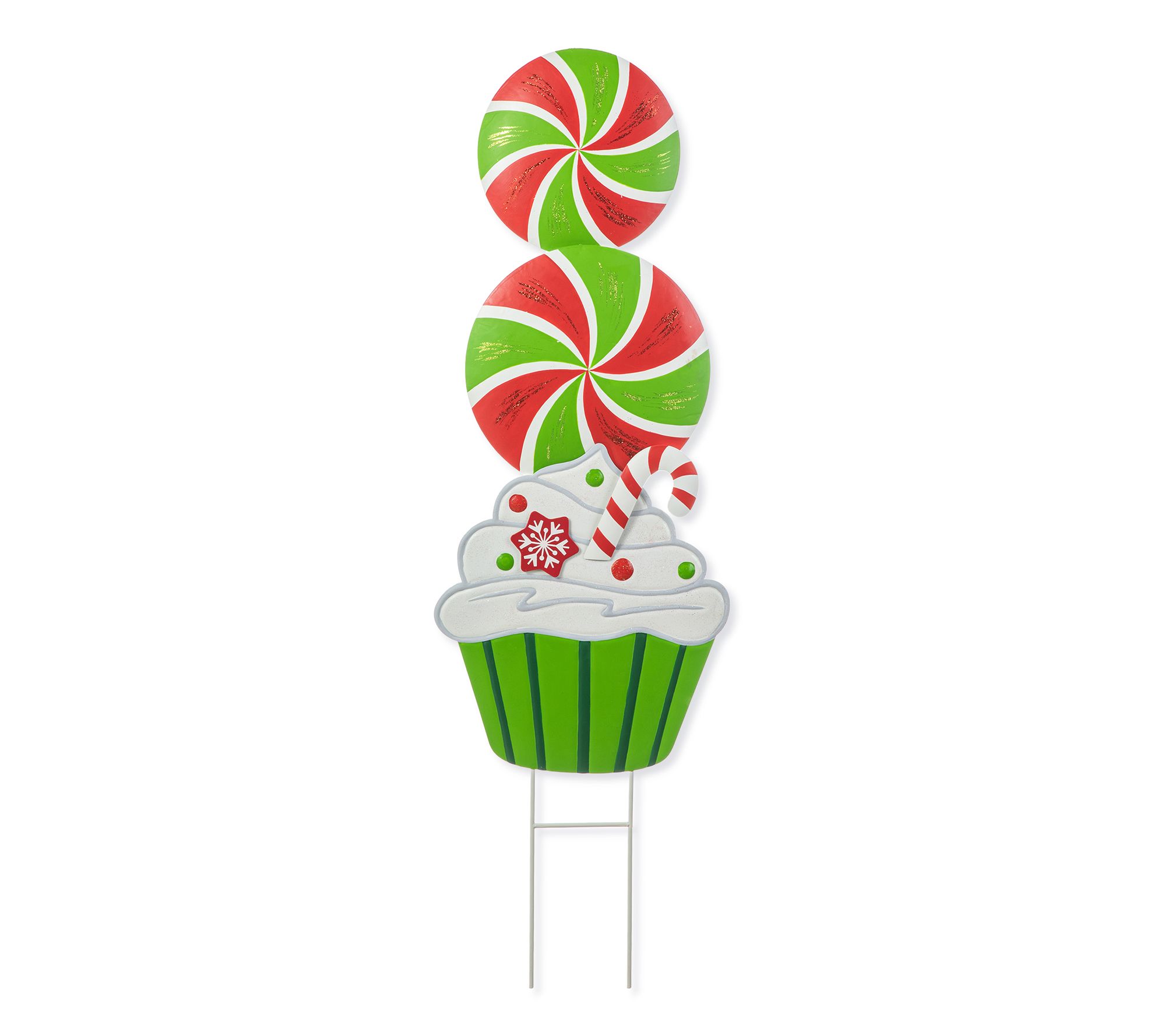 Glitzhome 36.25"H Christmas Peppermint CupcakeGarden Stake