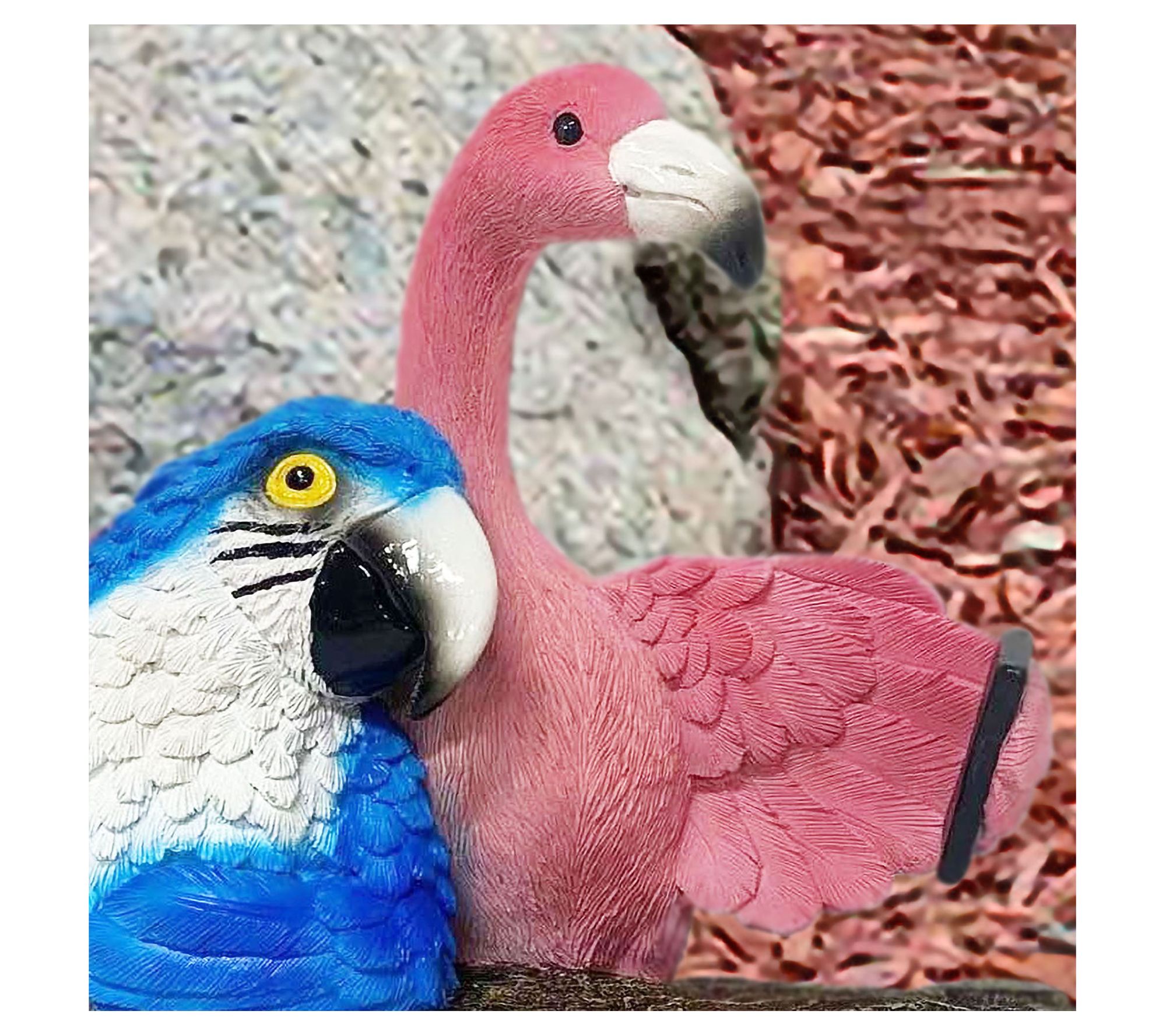 Santa's Workshop 8.9" Solar Resin Flamingo & Parrot