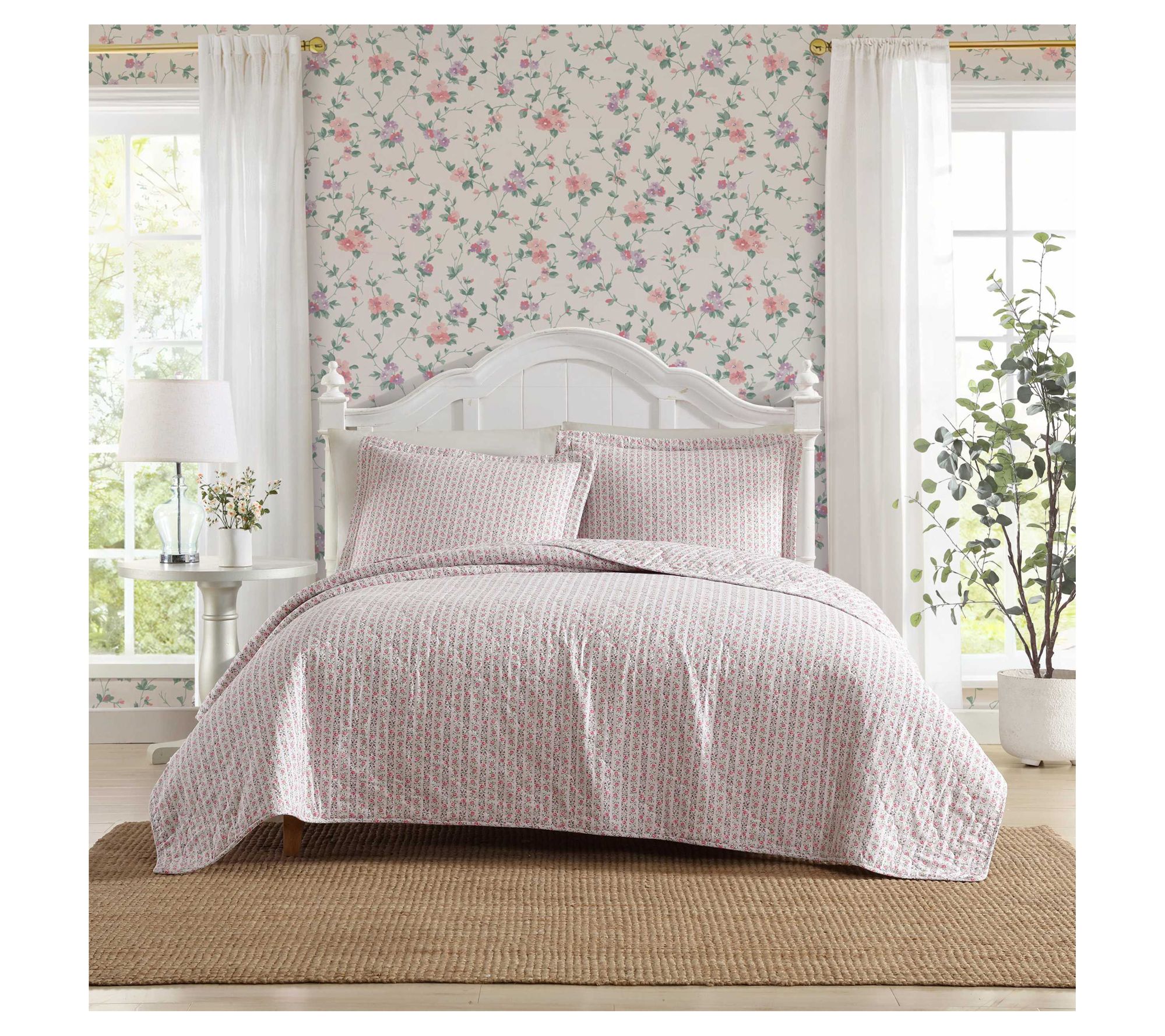 Laura Ashley Marta Stripe Pink-Green Full/QueenQuilt Sham Set
