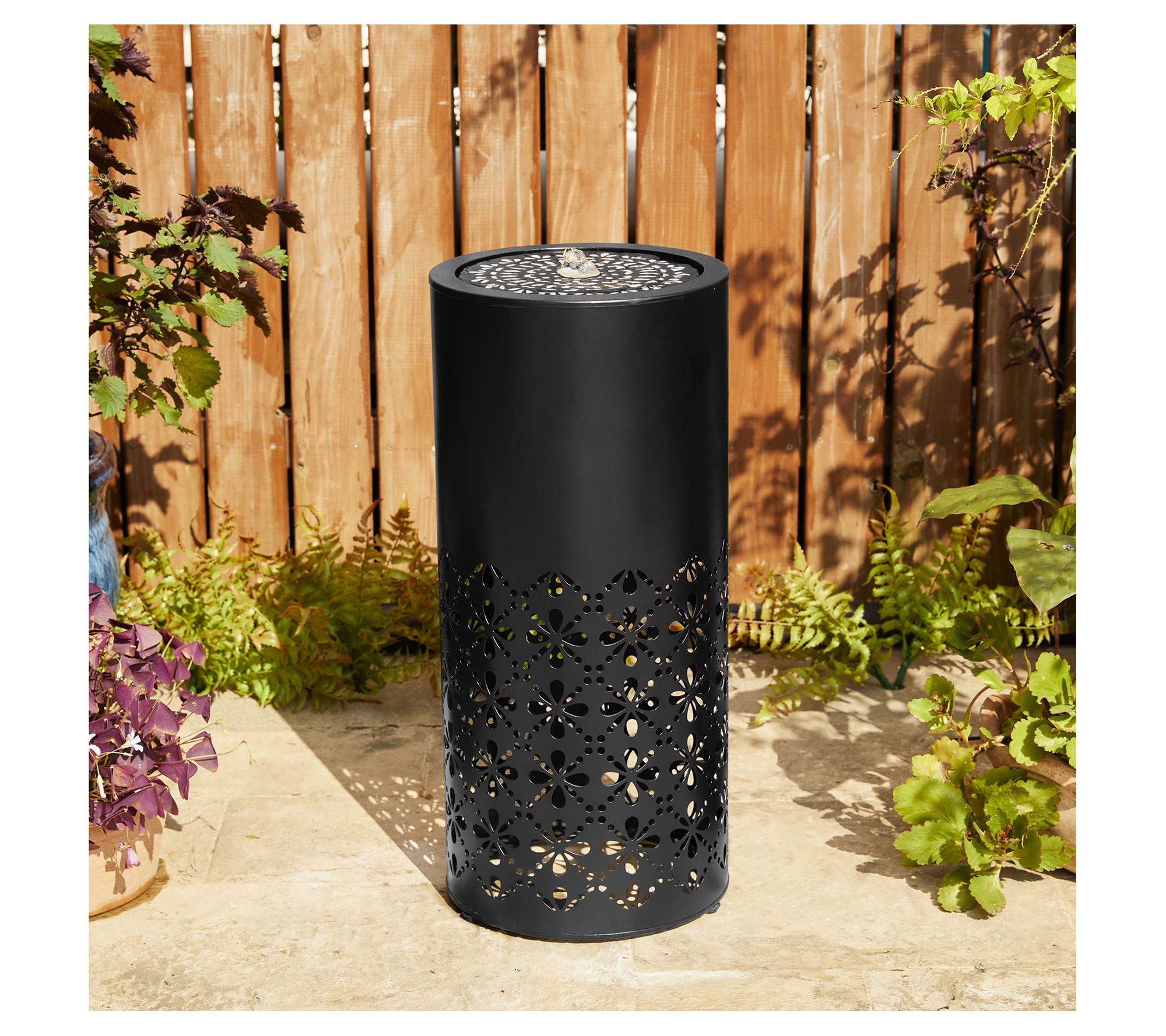 Glitzhome 24" LED Lit Metal Cutout Pattern Outdoor Fountain