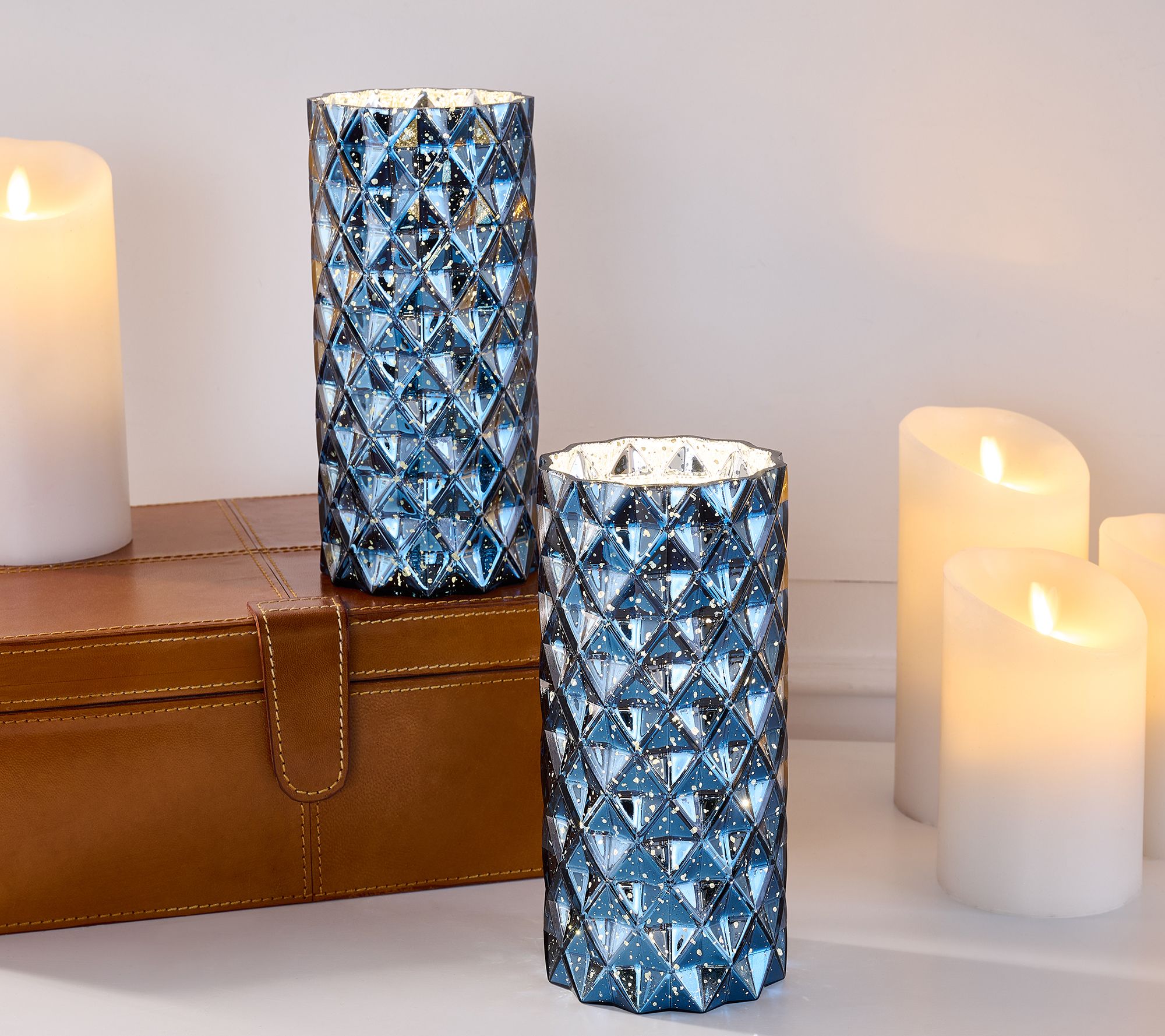 Set of 2 Diamond Glass Illuminated Hurricanes by Valerie