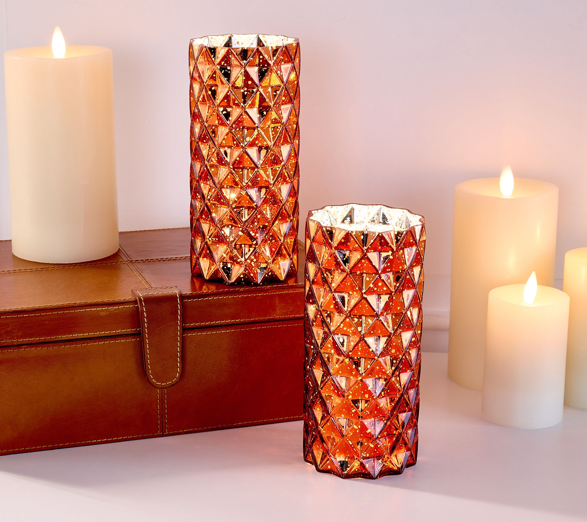 Set of 2 Diamond Glass Illuminated Hurricanes by Valerie