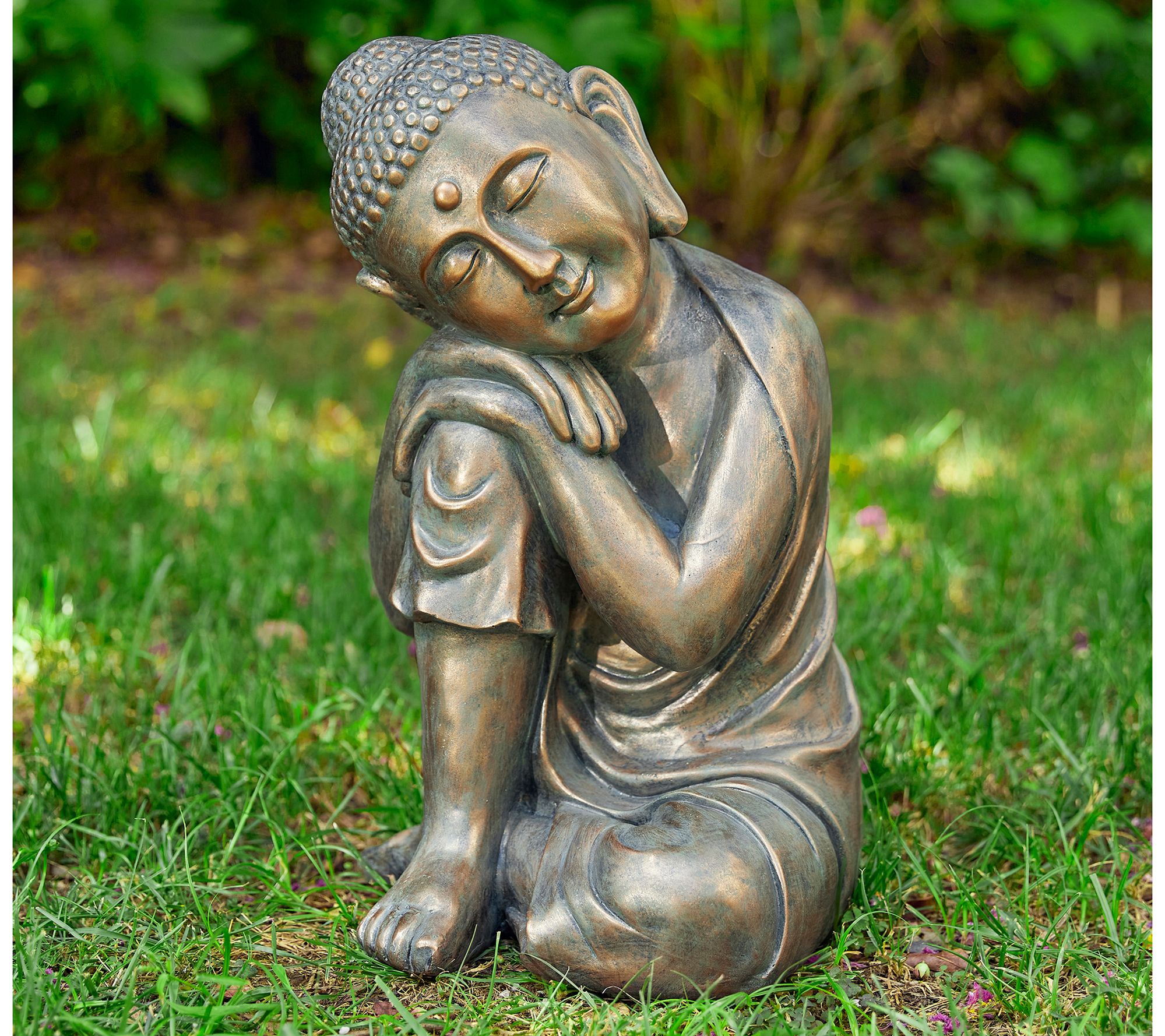 Glitzhome 18" MGO Faux Bronze Resting Buddha Garden statue