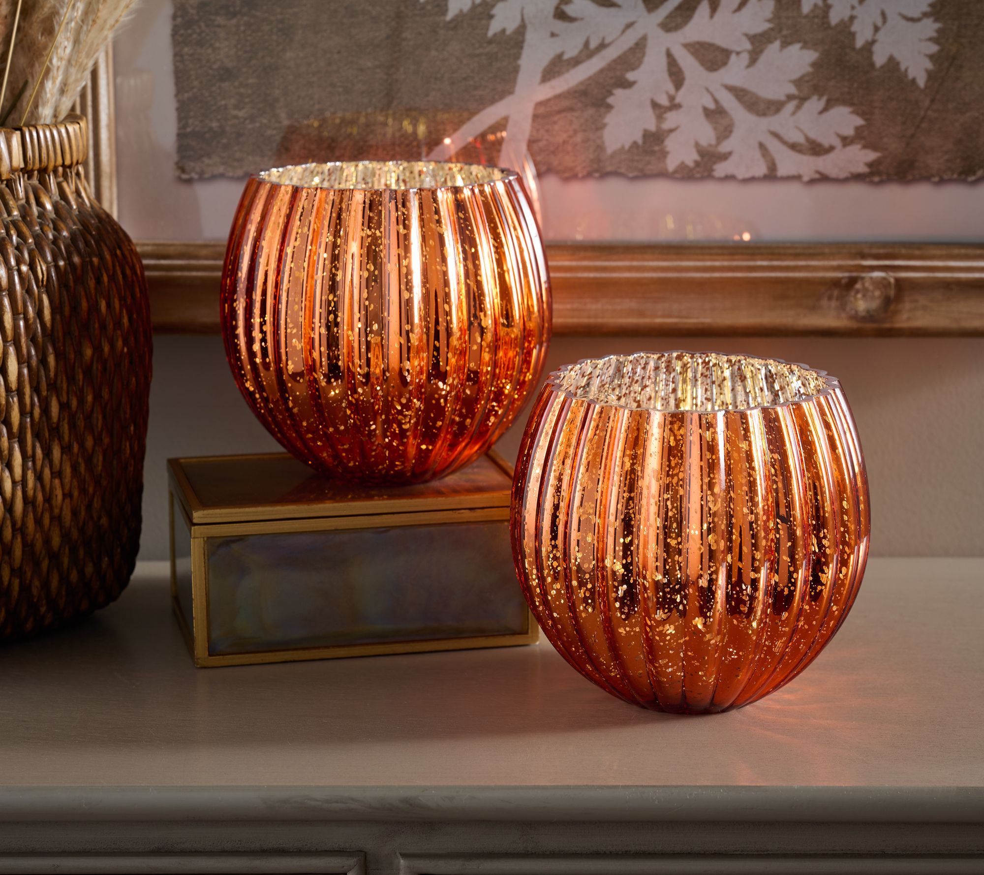 Set of 2 6" Illuminated Ribbed Mercury Rose Bowls by Valerie