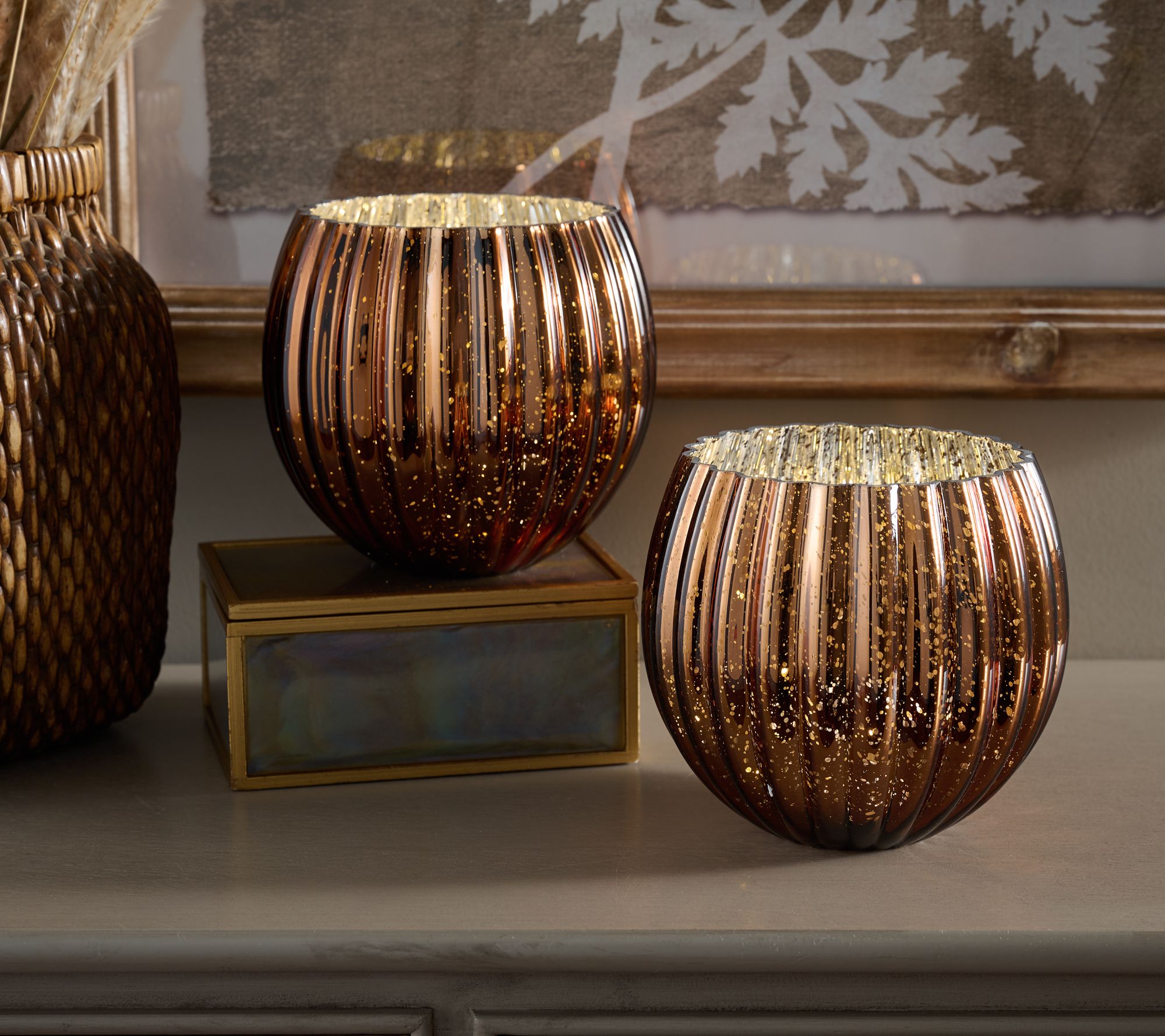 Set of 2 6" Illuminated Ribbed Mercury Rose Bowls by Valerie