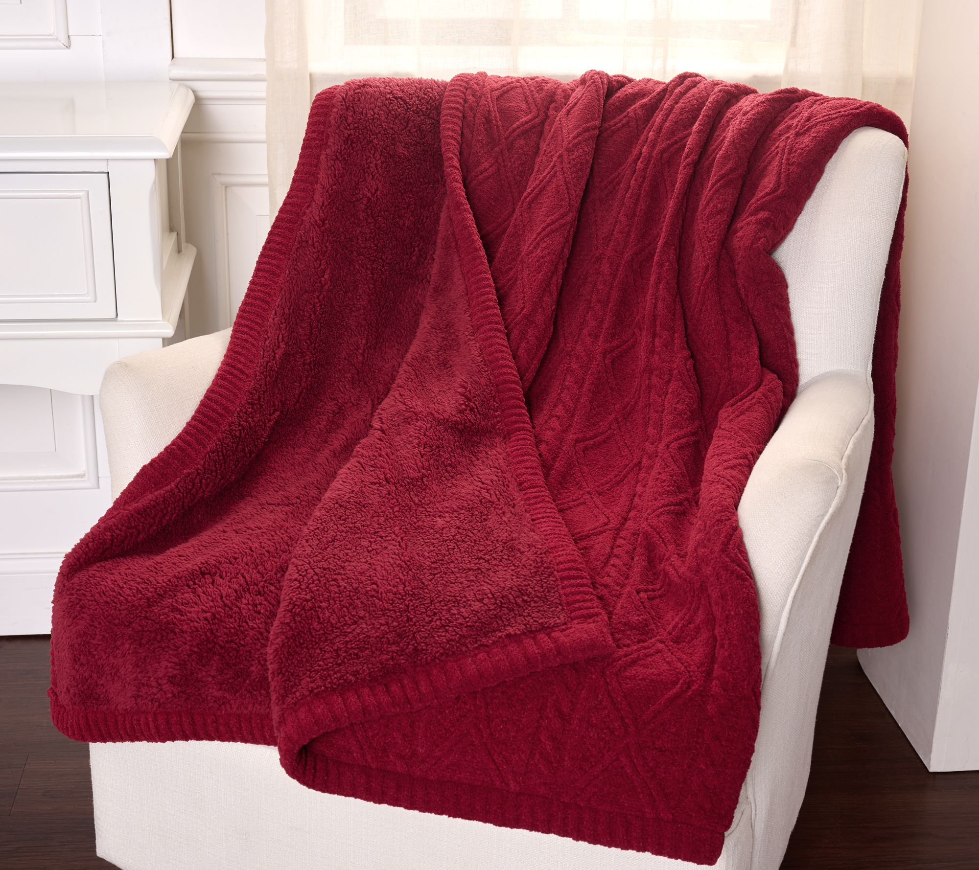 Harlequin Cable Feather Knit Sherpa Reverse 60x70 Throw by Kim Gravel