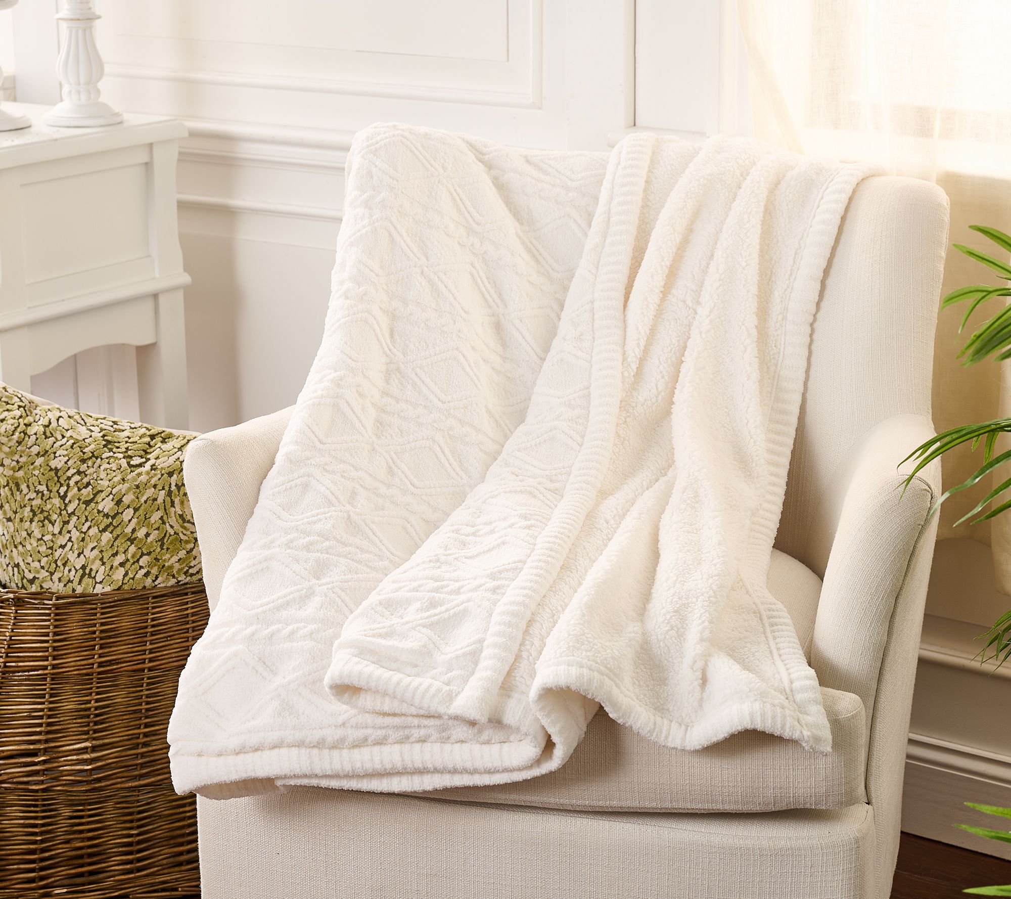 Harlequin Cable Feather Knit Sherpa Reverse 60x70 Throw by Kim Gravel