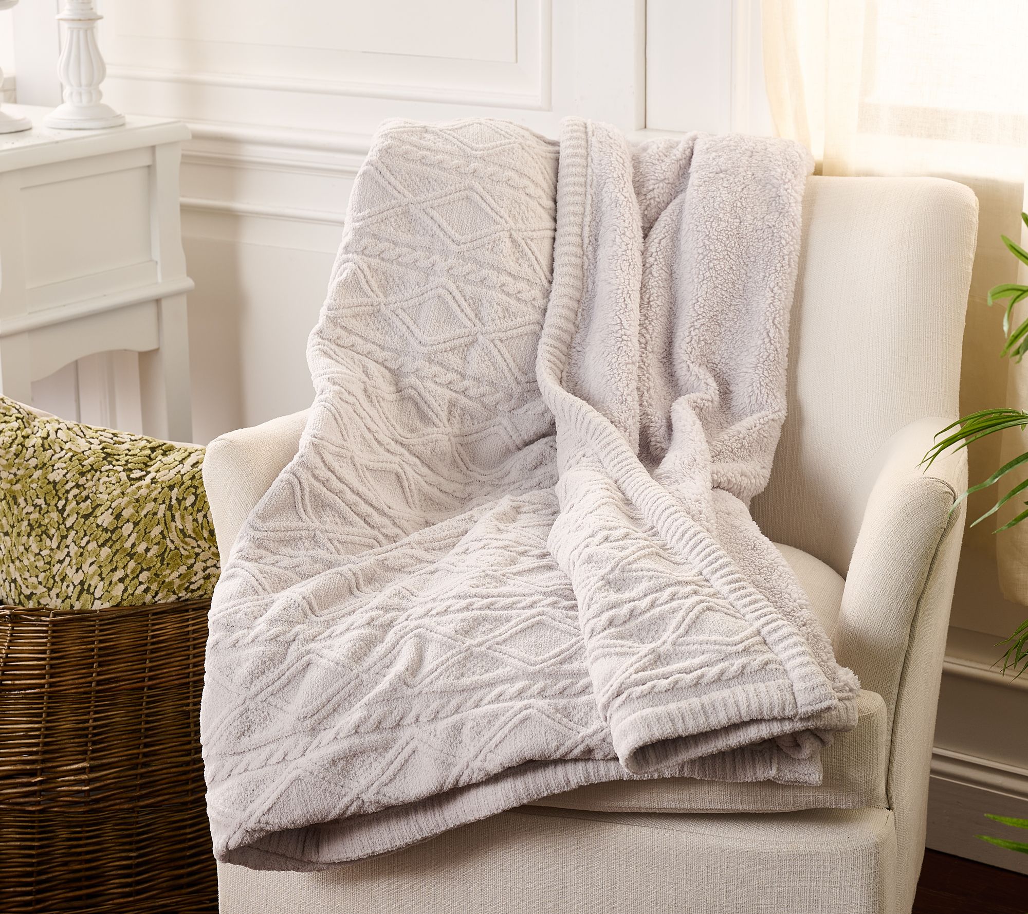 Harlequin Cable Feather Knit Sherpa Reverse 60x70 Throw by Kim Gravel