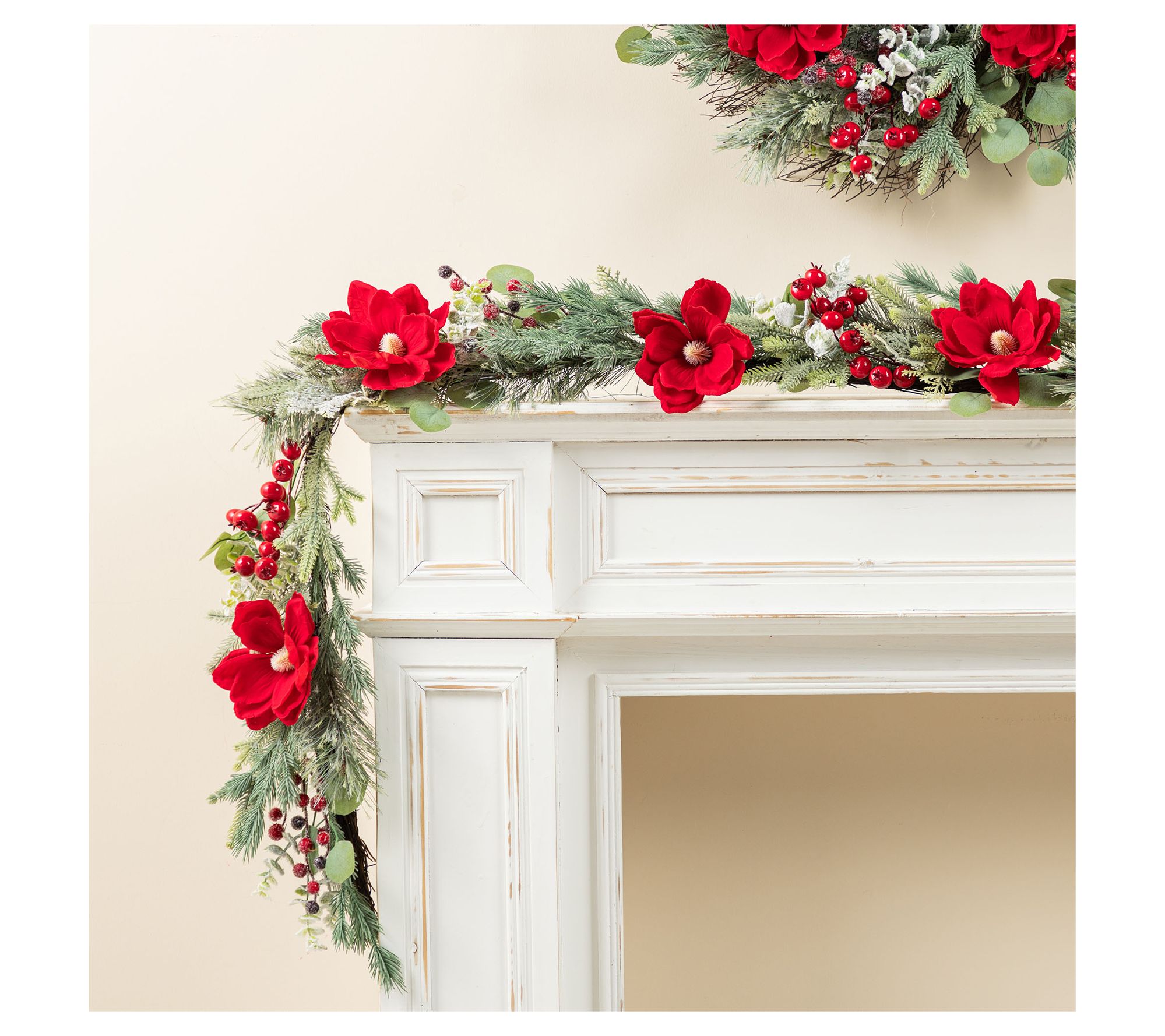 Glitzhome 6FT Christmas Red  Mangnolia & BerryGarland