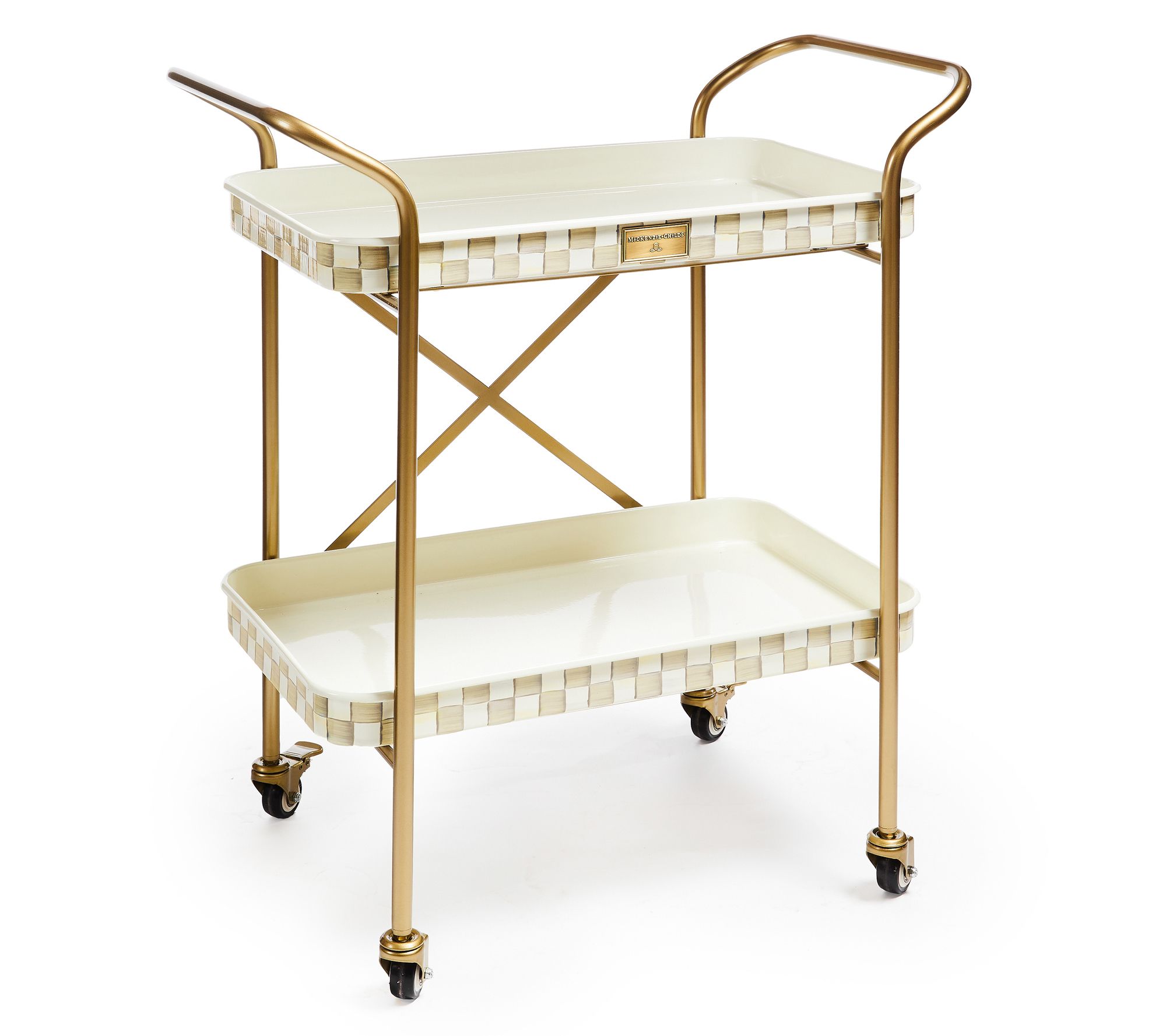 MacKenzie-Childs Mocha Check 2-Tier Kitchen Cart