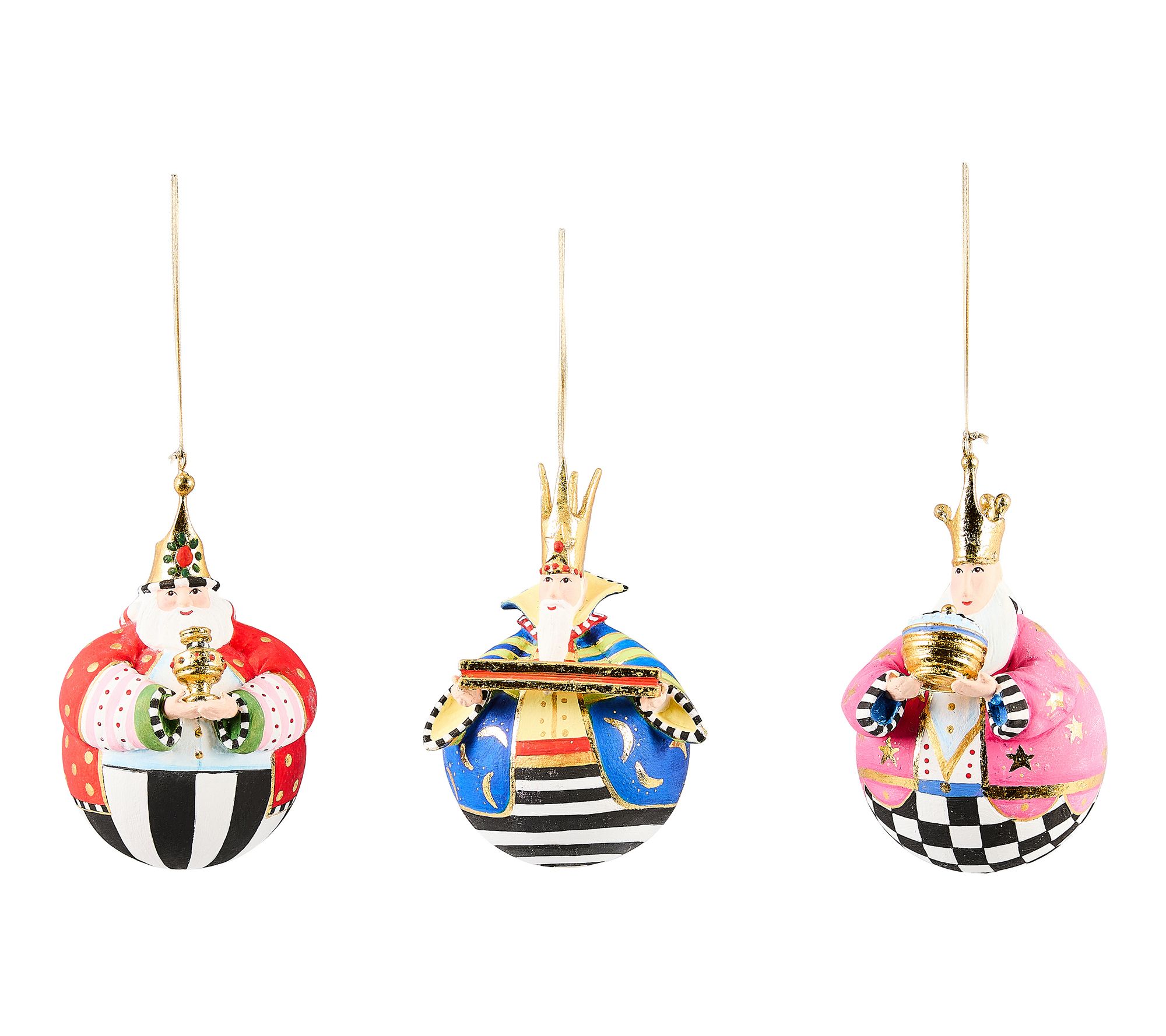 MacKenzie-Childs Nativity Jolly Wisemen Ball Ornaments, S/3