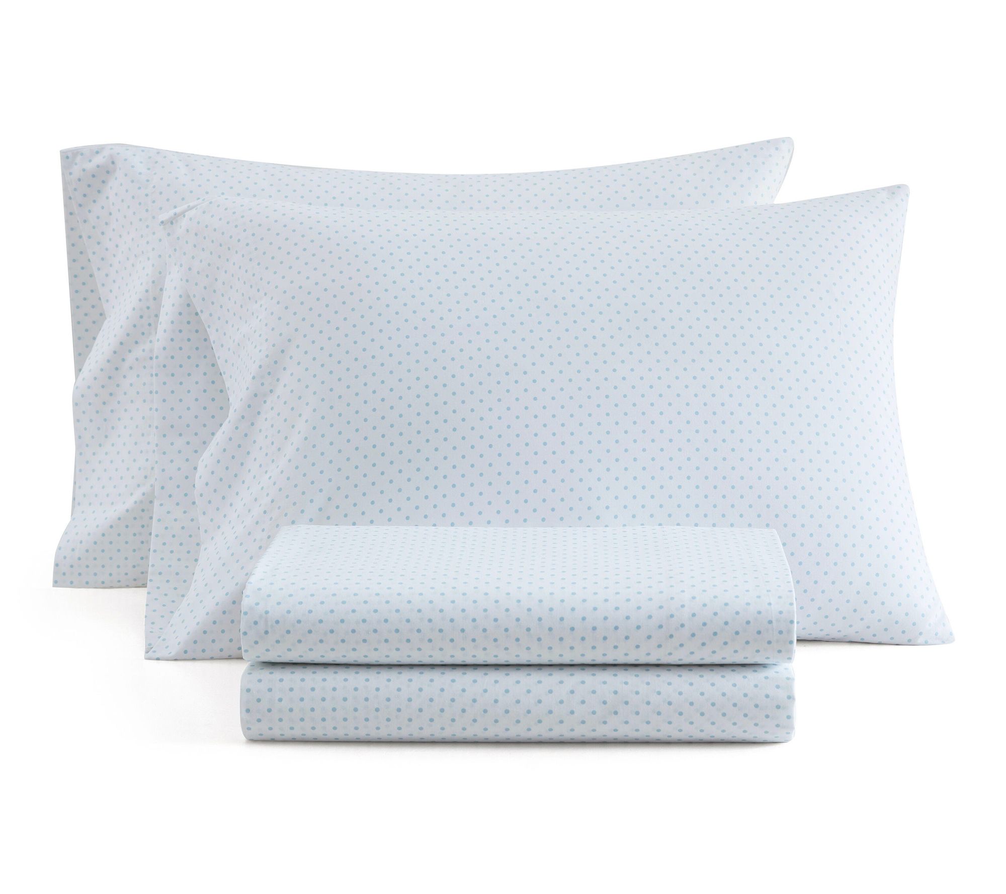 Martha Stewart Polka Dot White/Blue Cotton Queen Sheet Set