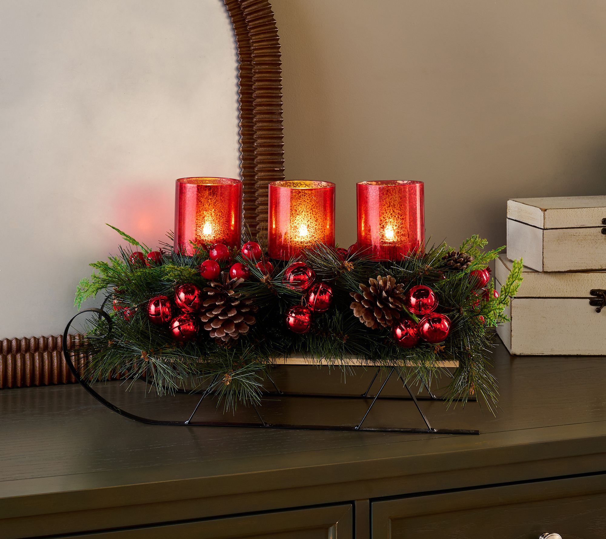 "As Is" Illuminated Sleigh Centerpiece w/ Greenery