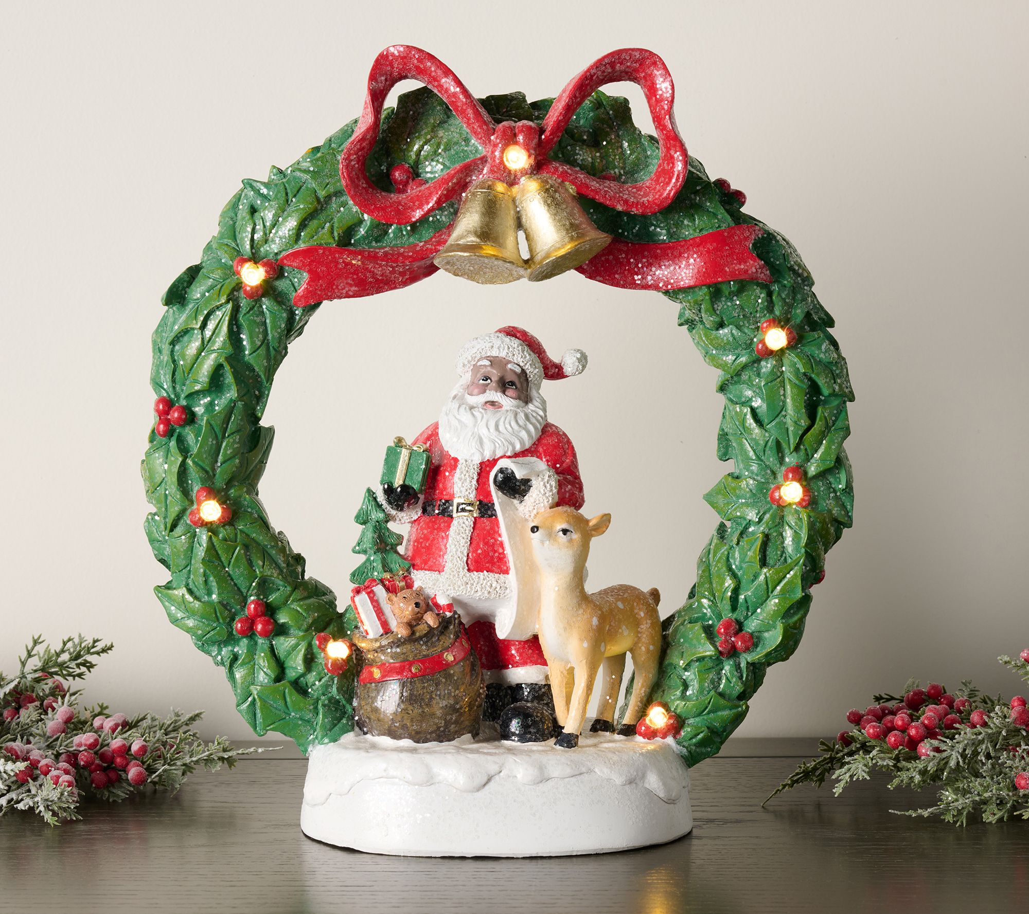 Illuminated Holiday Figures in Wreath by Valerie