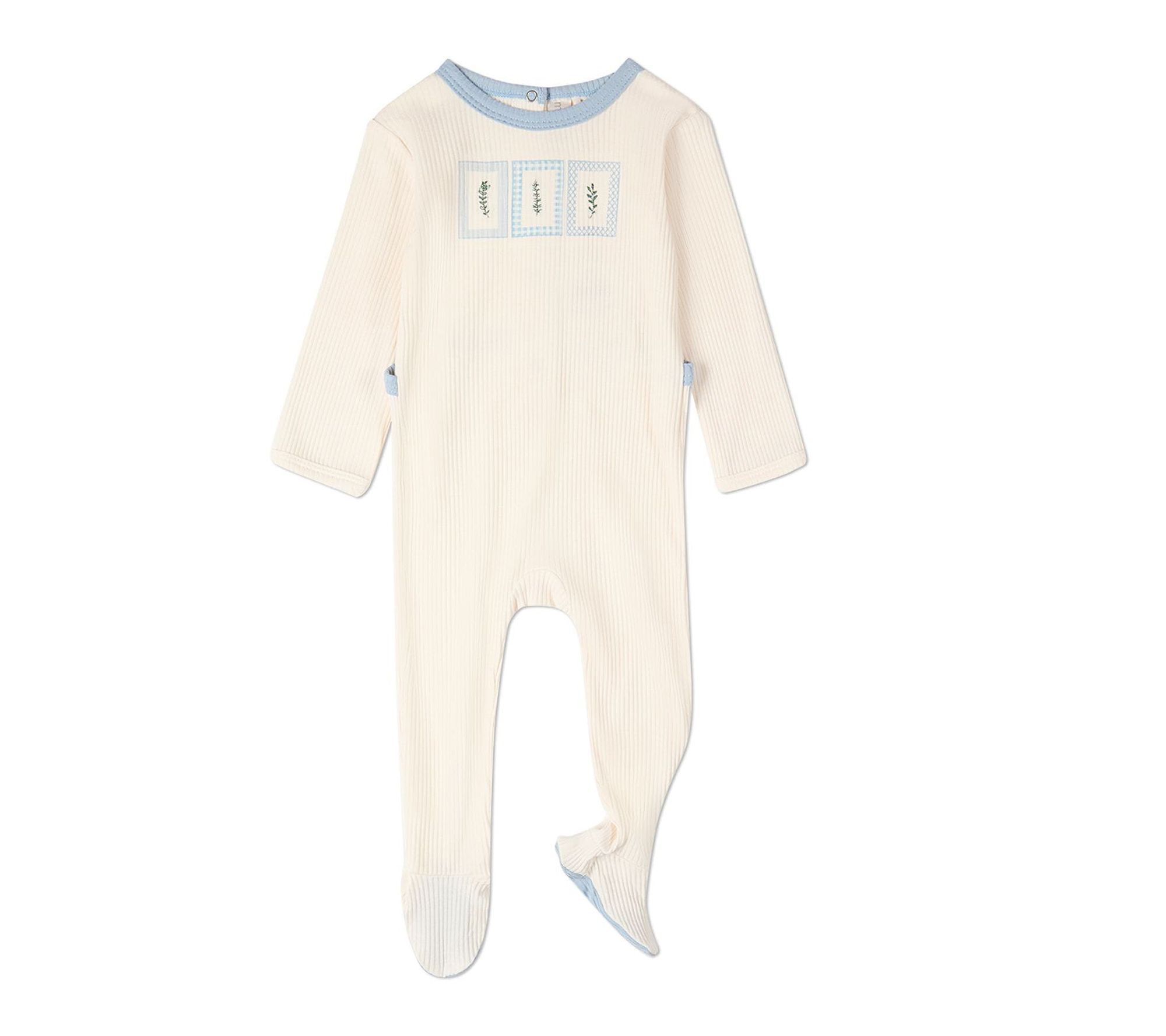 MiniMoi Baby Boys Framed Foliage Ribbed Embroidered Footie