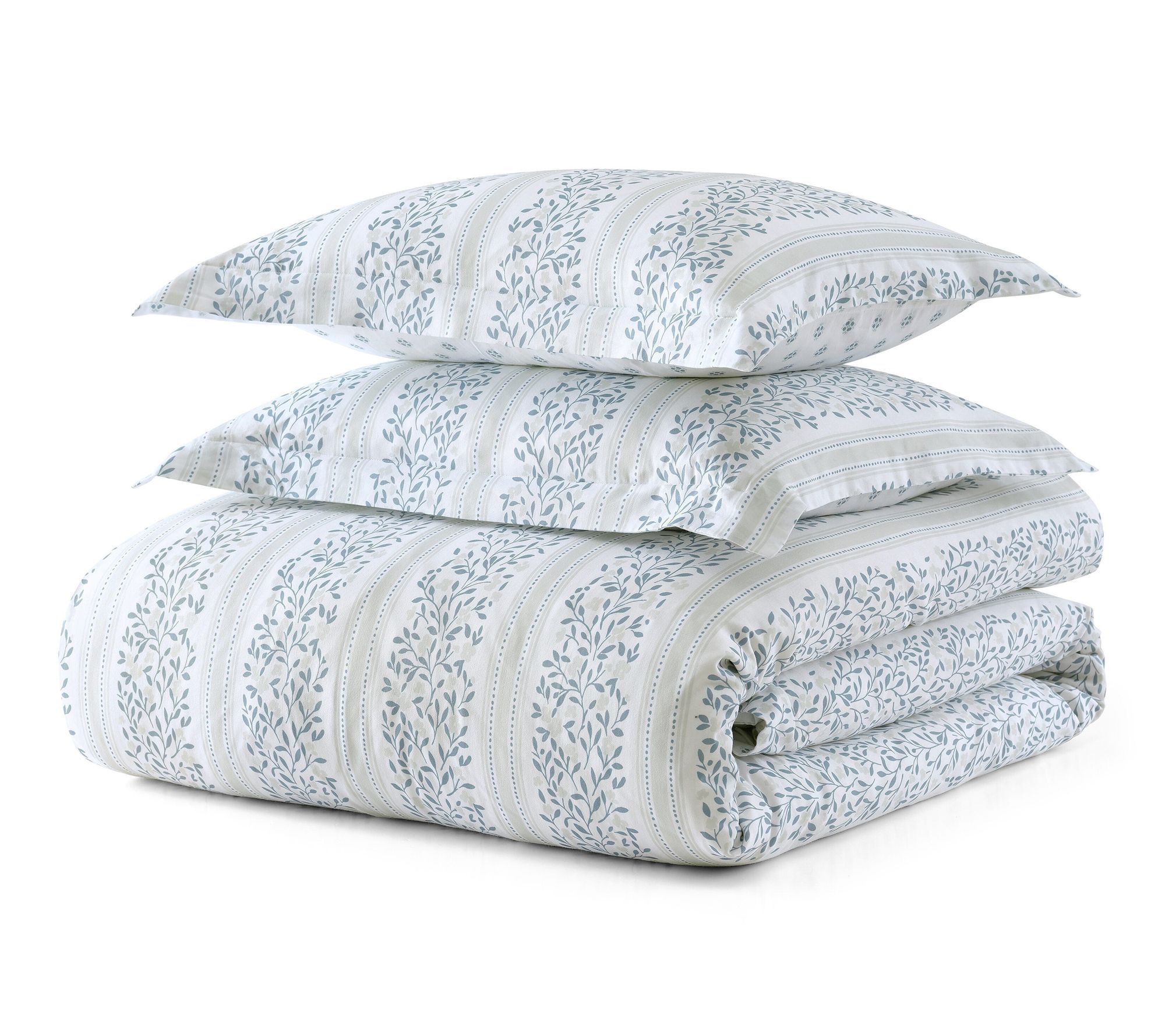 Martha Stewart Verbestripe Wht/Blue Cotton TwinComforter Set - QVC.com