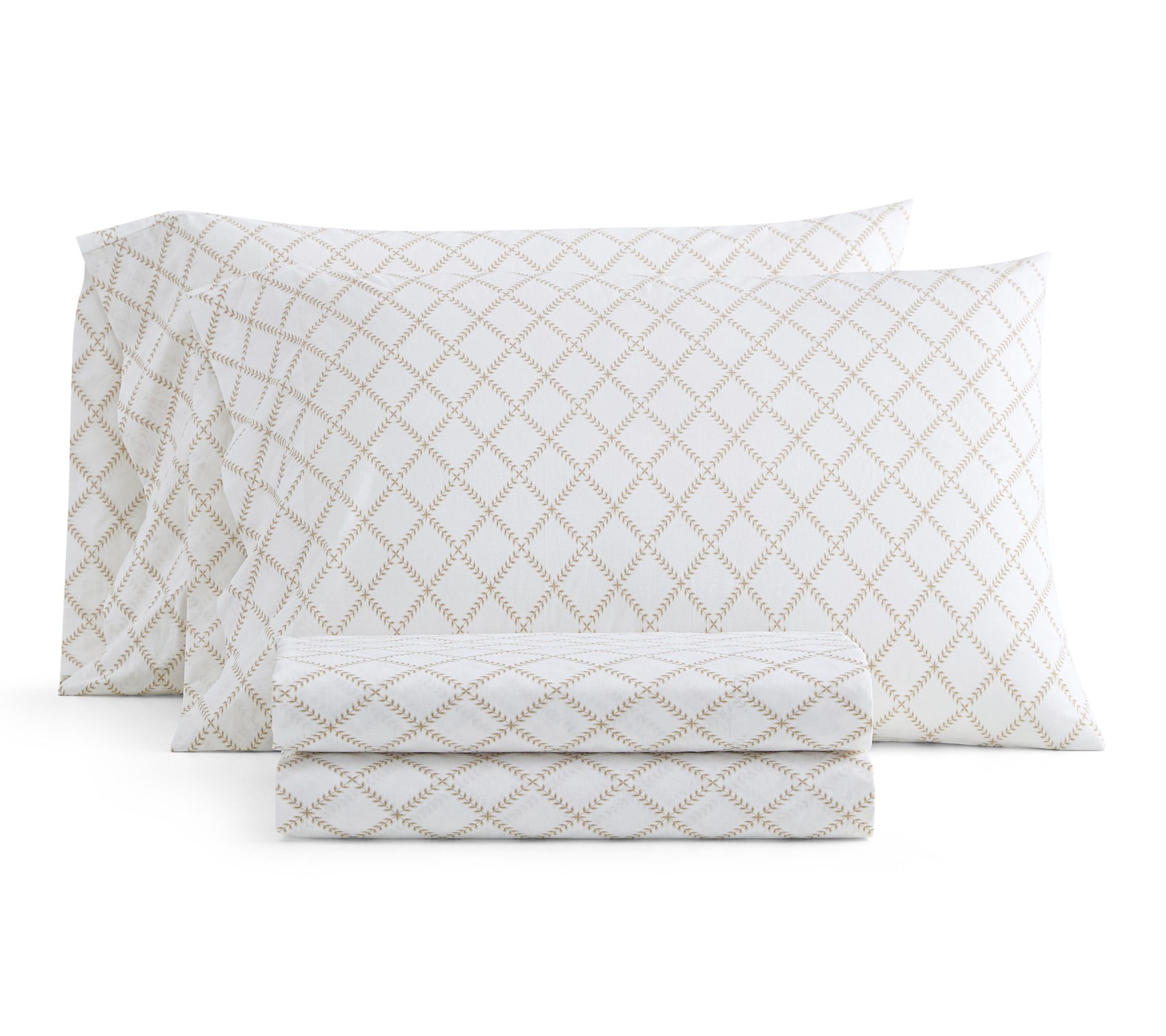 Martha Stewart Leaf Trellis White/Beige CottonTwin Sheet Set