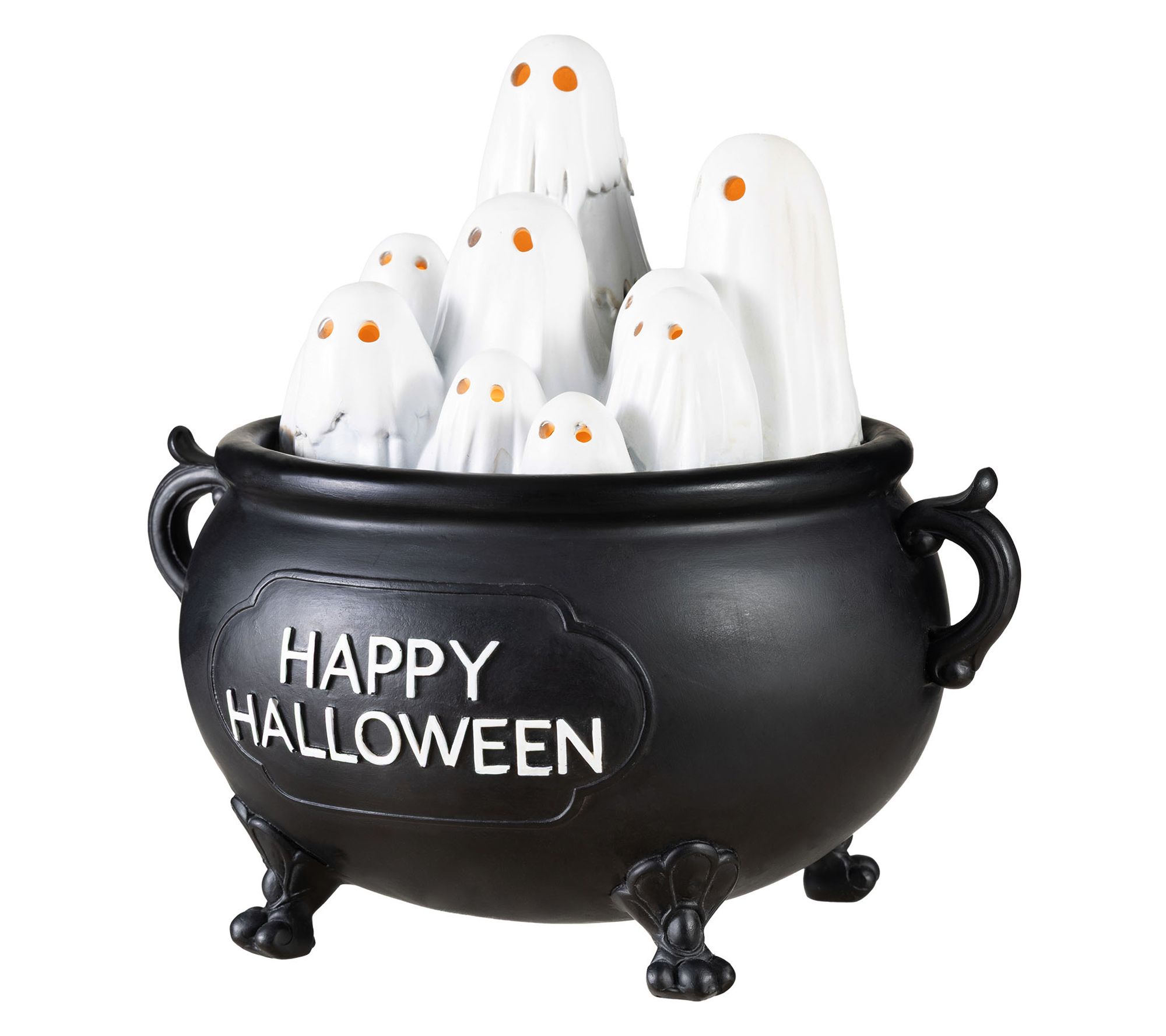Glitzhome 9"L Halloween Lighted Ghosts in Cauldron Table Decor