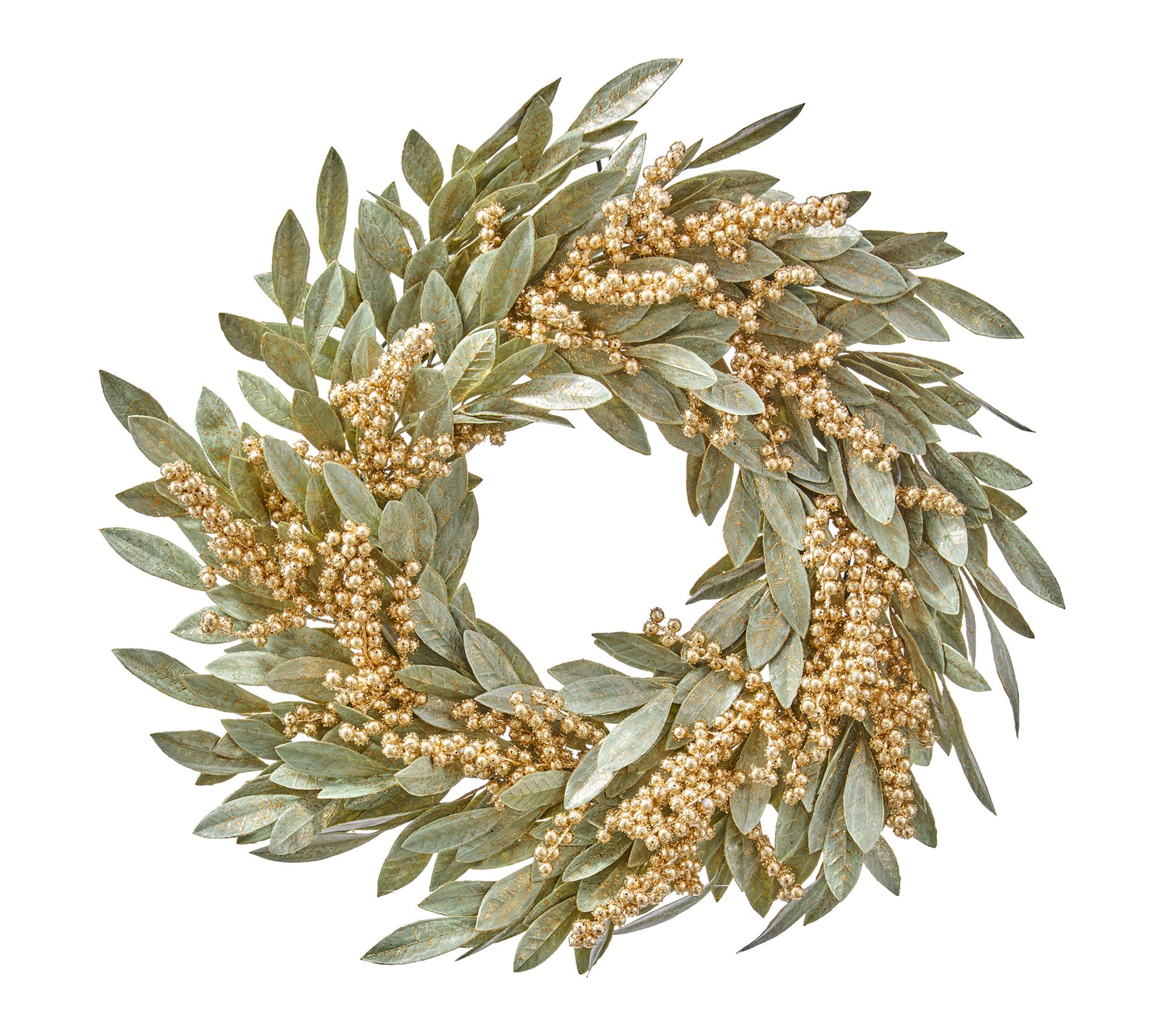 28" Gold Berry Bay Leaf Wreath by Valerie