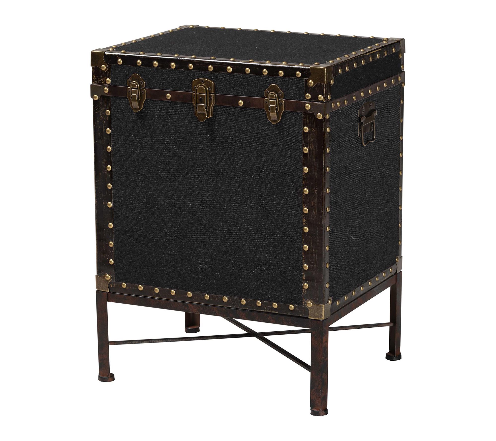 Baxton Studio L aura Black Canv as Lift-Top Tru nk End Table