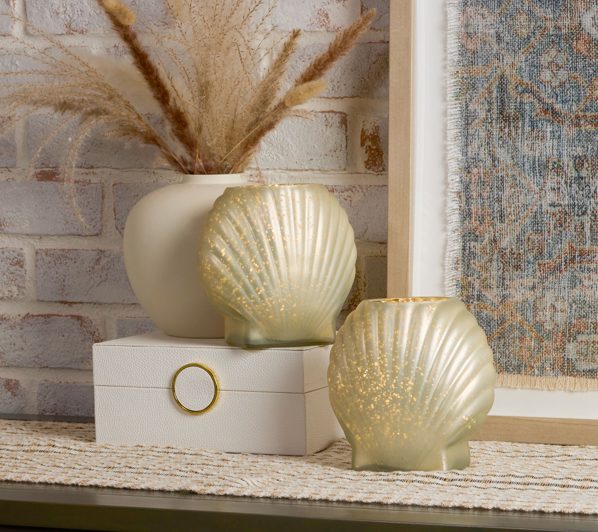 "As Is" Set of 2 Illuminated Satin Finish Seashells by Valerie
