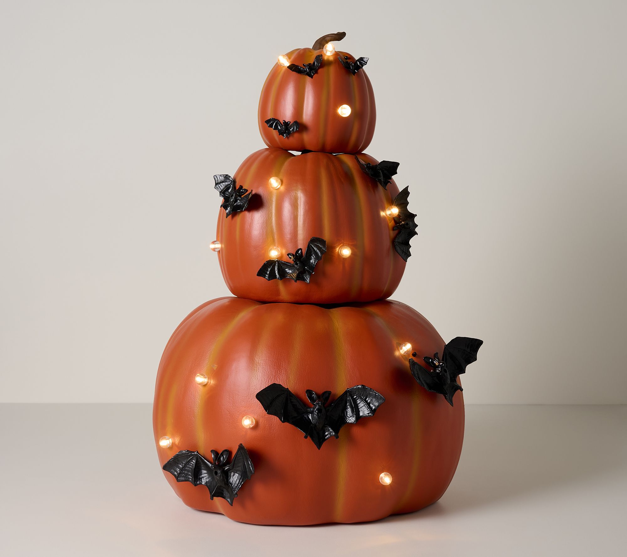 "As Is" Home Reflection Set/3 Lit Stacked Pumpkins w/Bats