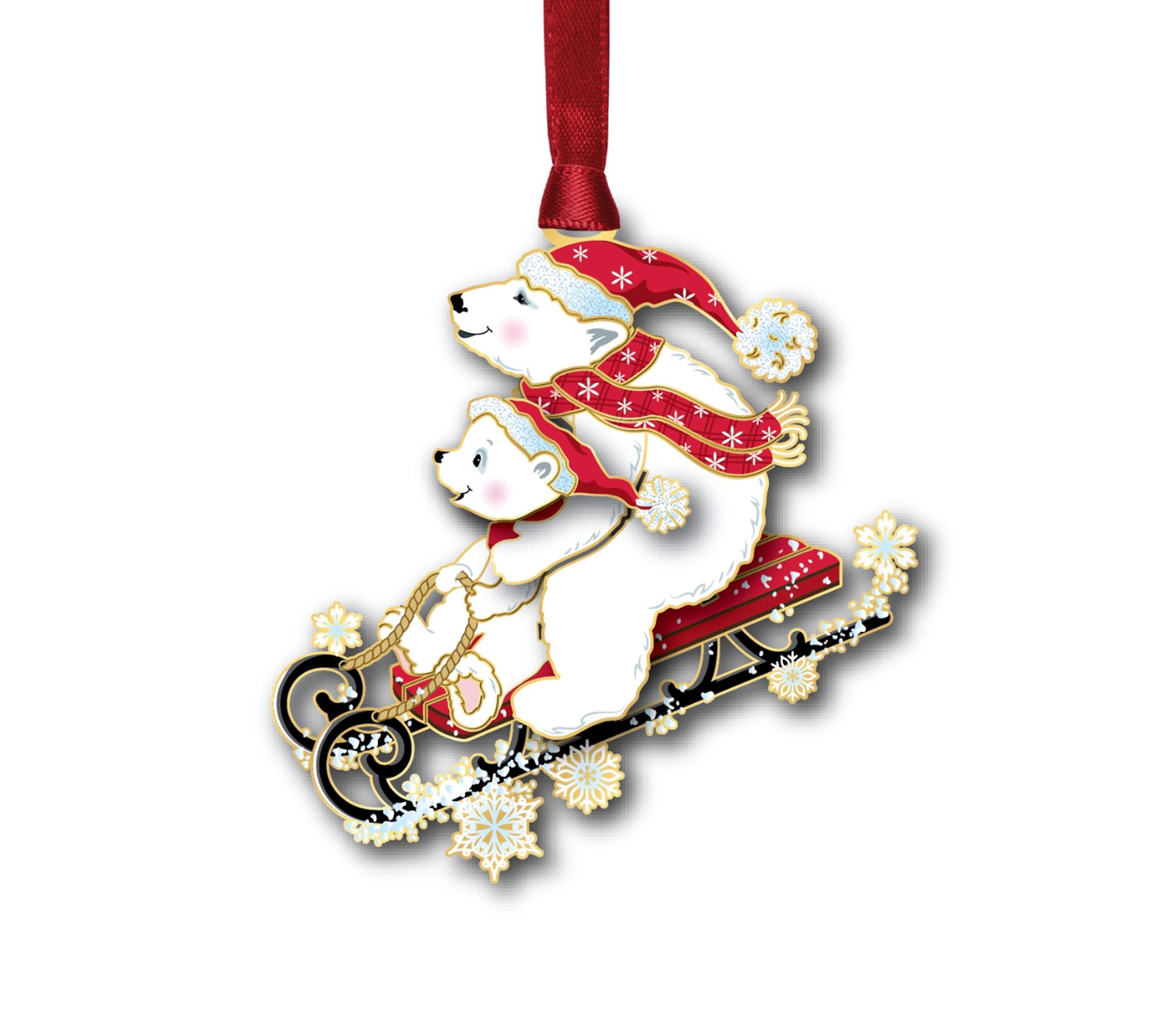 Beacon Designs Polar Bears Sledding Ornament