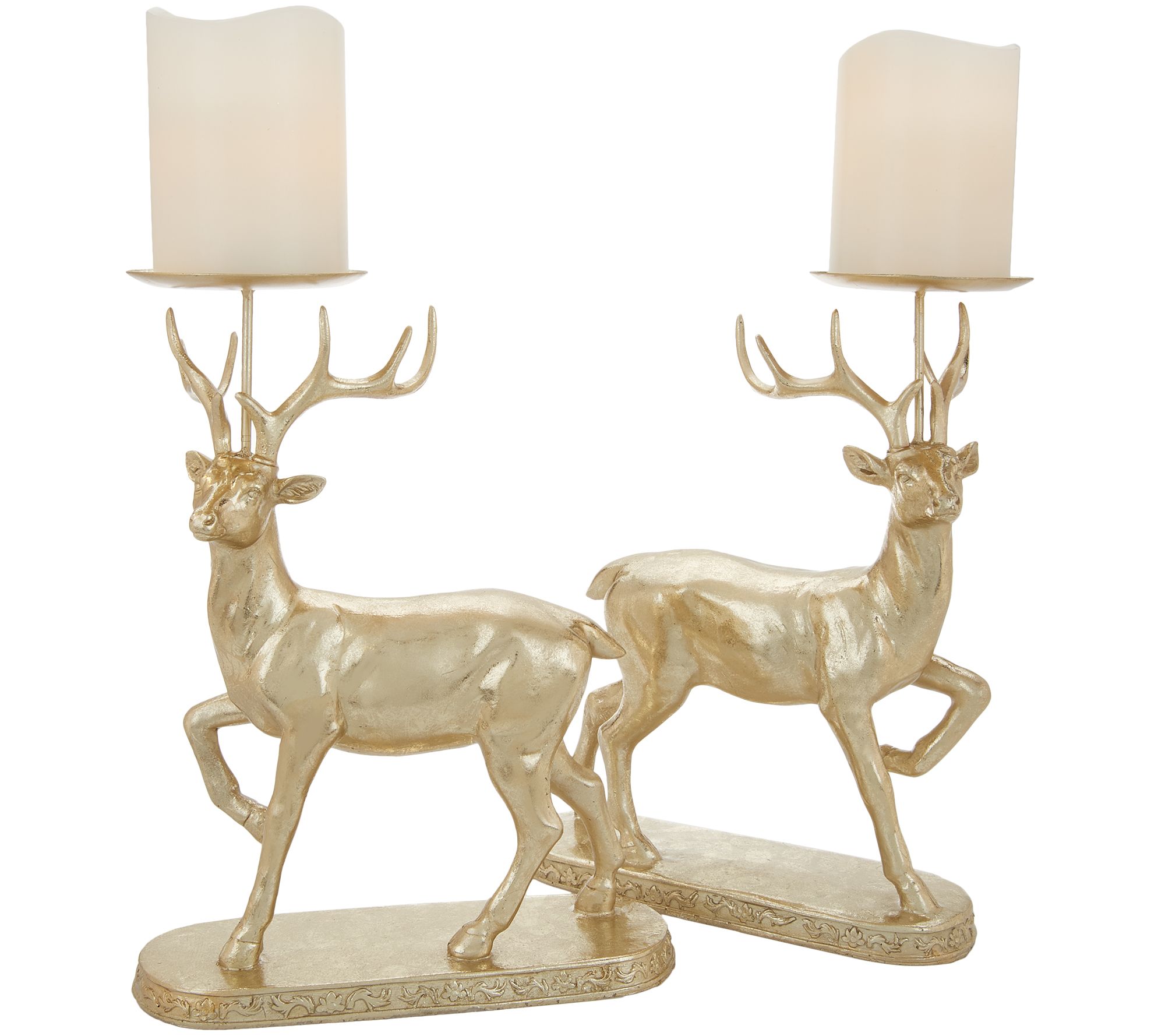 Kringle Express Set of 2 Stag Candle Holders with Flameless Candles