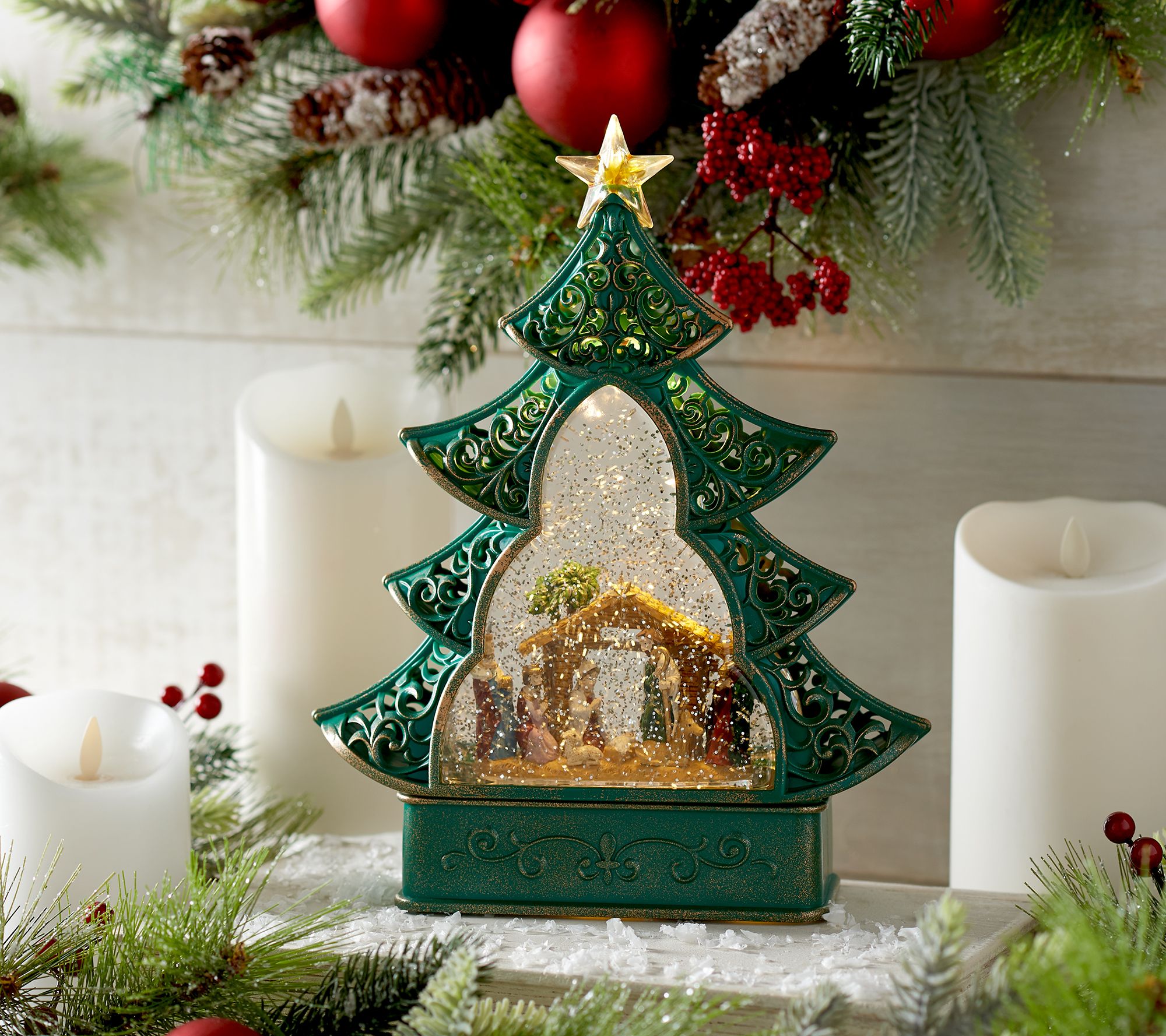 "As Is" Illuminated Glitter Globe Tree w/ Holiday Scene, Valerie - QVC.com