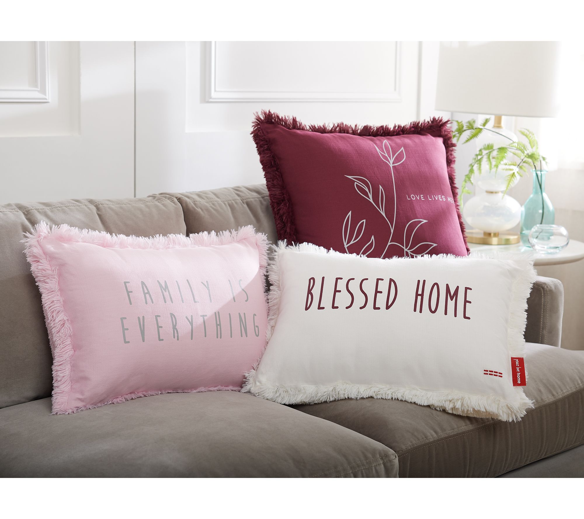 As Is Peace Love World Set Of 3 Shag Decorative Pillows Qvc