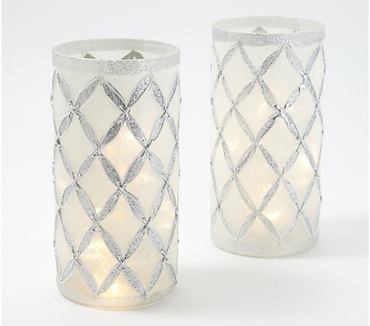 Set of (2) 8" Glistening Lattice Frosted Pillars by Valerie