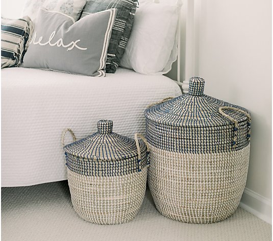 Set of 2 Seagrass Baskets with Lids by Lauren McBride