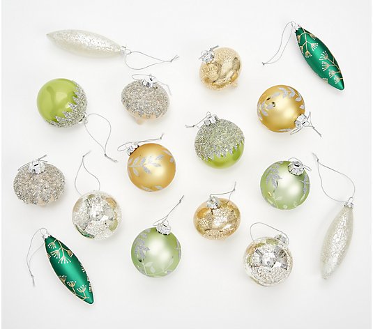 Martha Stewart Set of 16 Multi-Shape Glass Ornaments