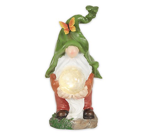 Zingz & Thingz Gnome Holding Orb Solar Statue