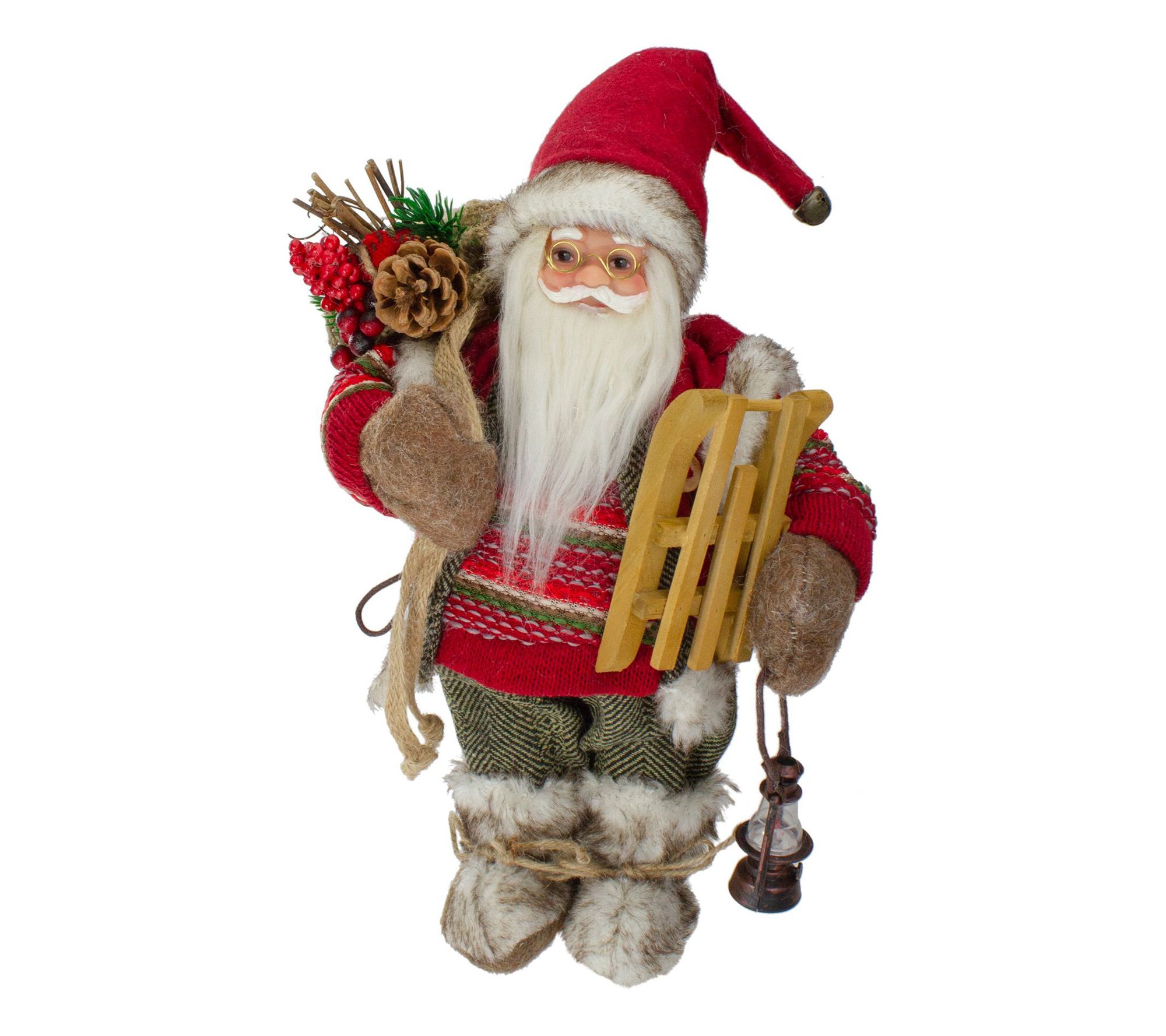 Northlight 12" Standing Santa With a Sled and Lntern Figure