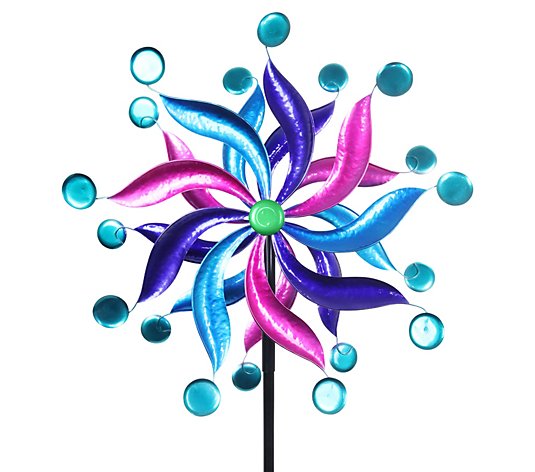 Exhart Pink and Blue Double Pinwheel Spinner Stake